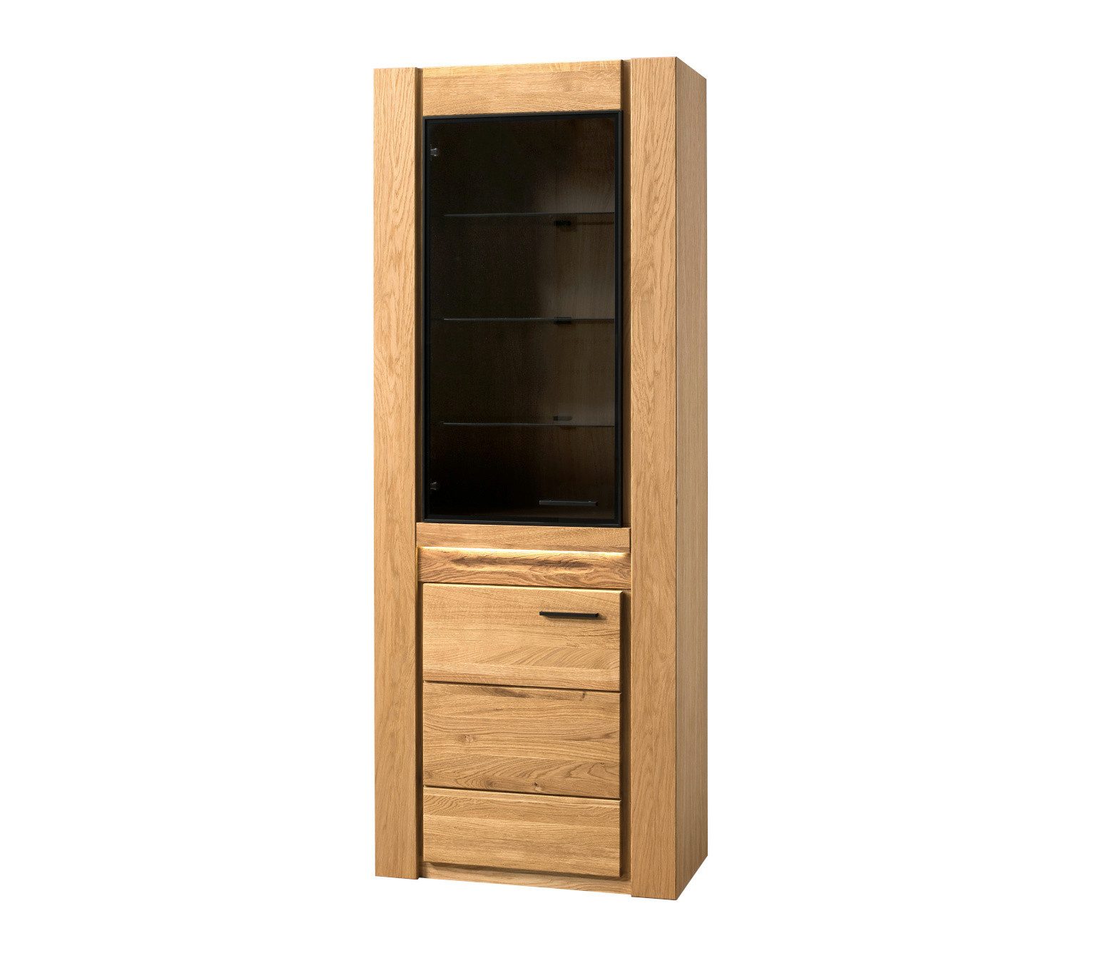 Empinio24 Standvitrine Vitrine Volo Eiche teil-massiv, 75 cm breit, 2 Türen mit Linksanschlag
