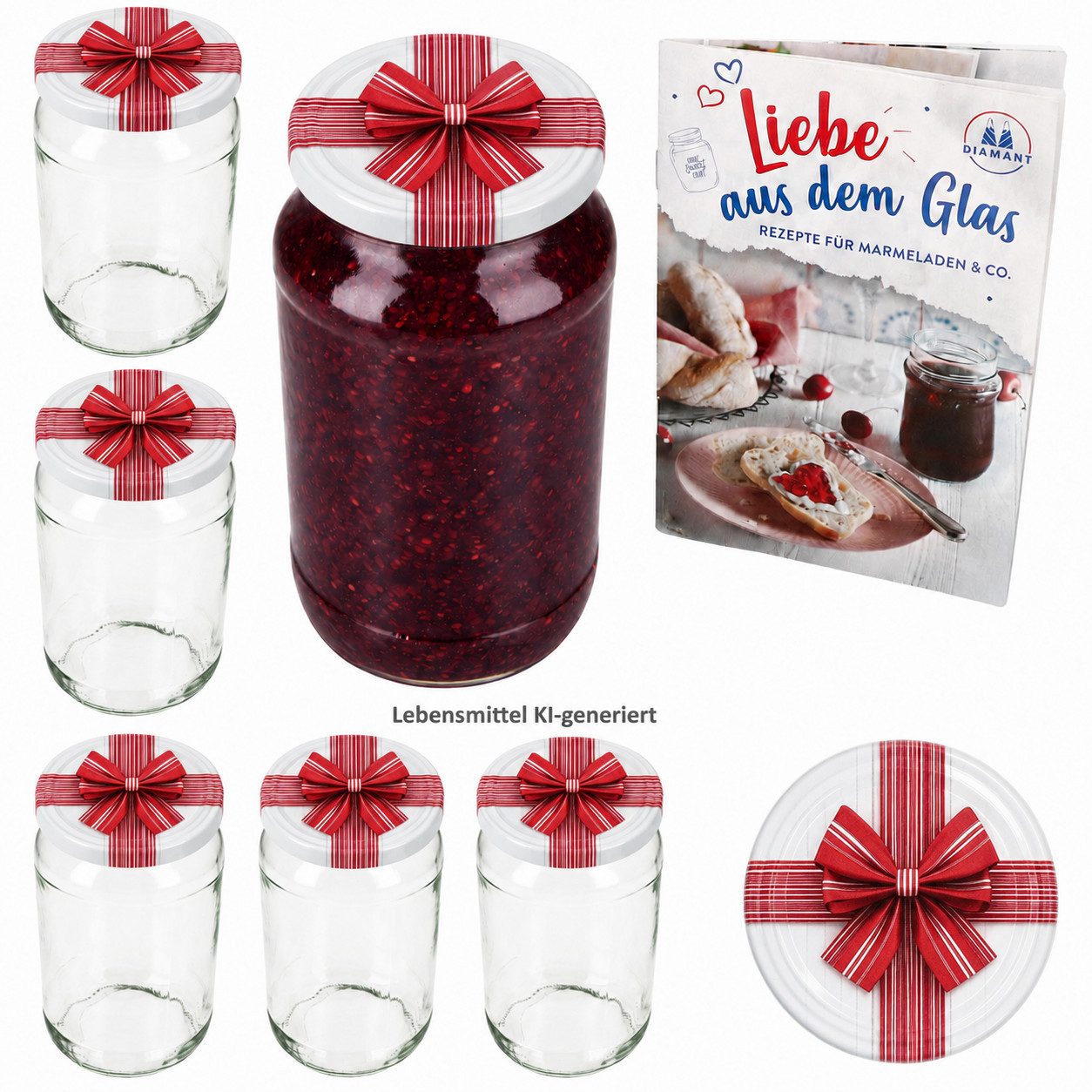 MamboCat Einmachglas Sturzglas Geschenk 6er Set mit Schraub-Deckel und Rezeptheft, Glas, Einweckglas