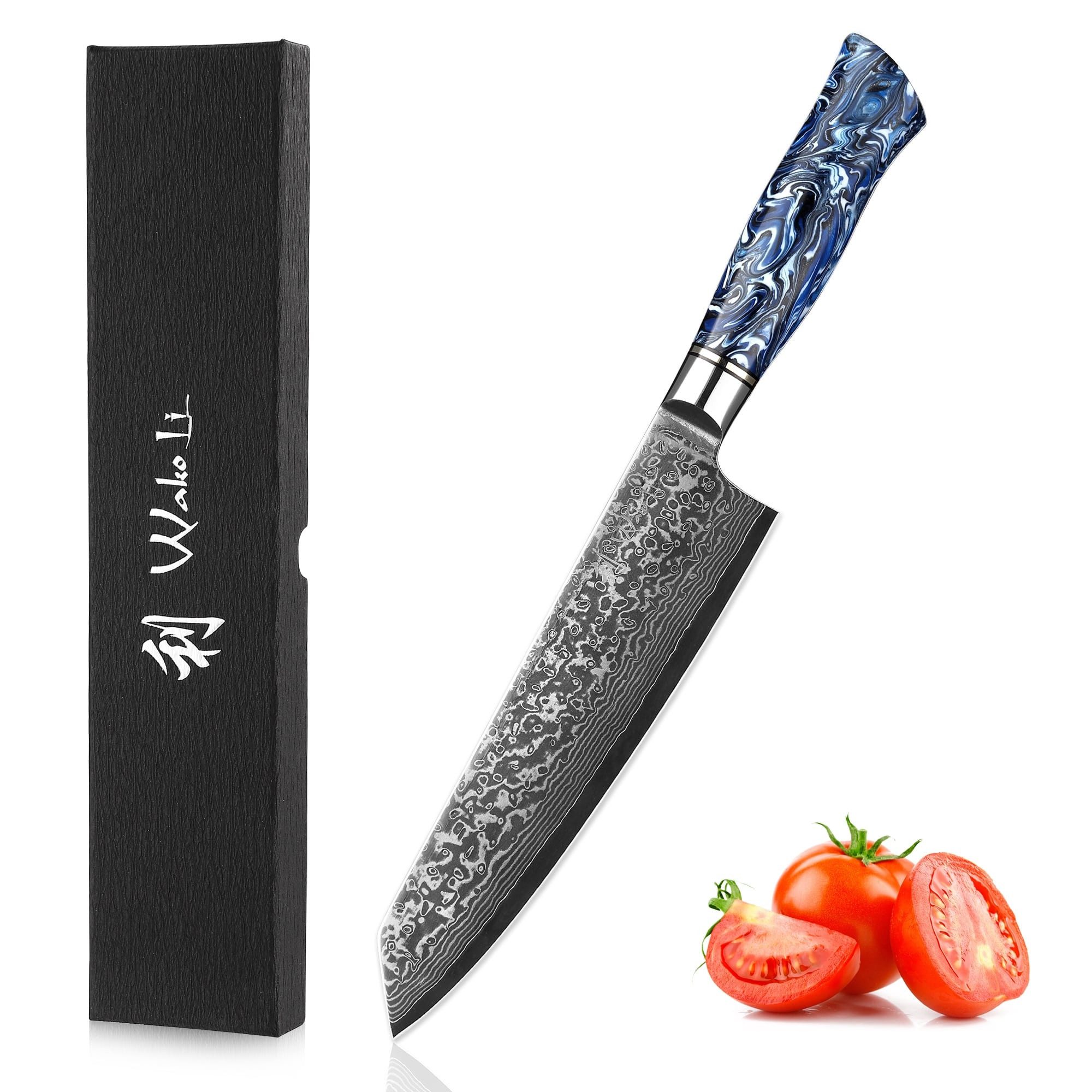 Wakoli Asiamesser Damast Chefmesser Kiritsuke Küchenmesser 20 cm Klinge Epoxidharzgriff, 67 Lagen Damaststahl, VG-10 Stahlkern