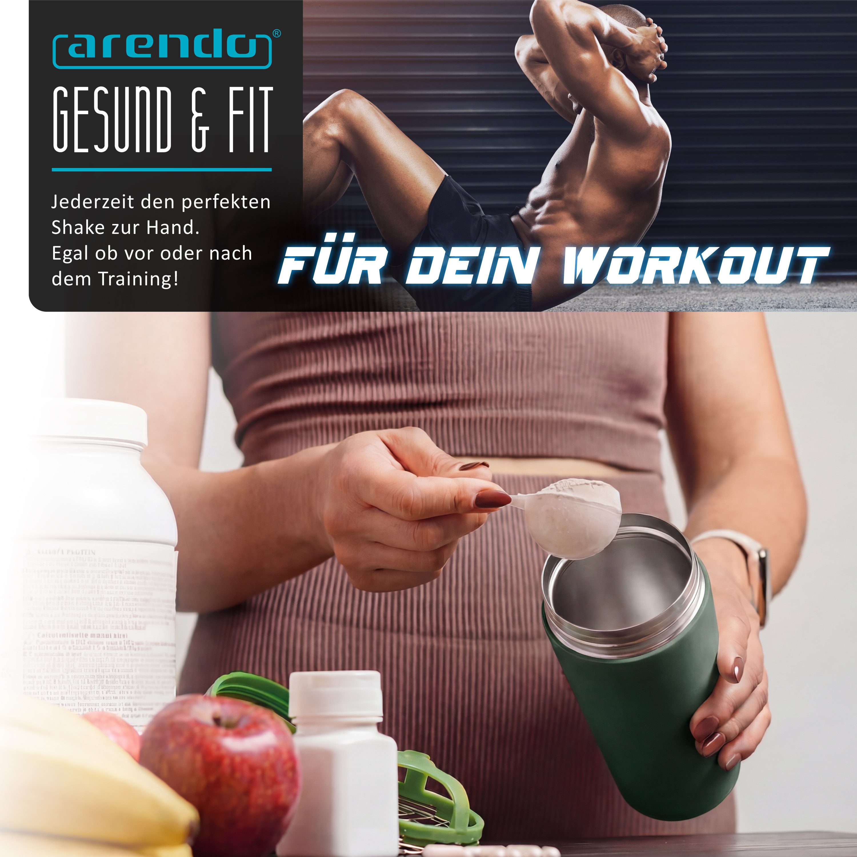 Arendo Protein Shaker Edelstahl Eiweißshaker 500 ml, verschließbar, bruchfest, BPA-frei, Edelstahl, (1-tlg), auslaufsicher, spülmaschinengeeignet, mit Tragegrif – Bild 5 von 5