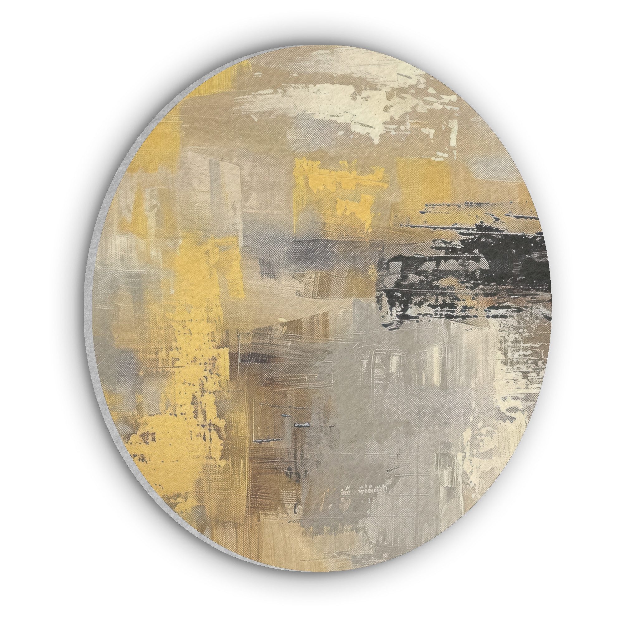 MuchoWow Gemälde Abstrakt - Gelb - Modern - Beige, Fotodruck (1 St), Akustikpaneele rund, Schalldämmung, Akustikbilder 30x30 cm