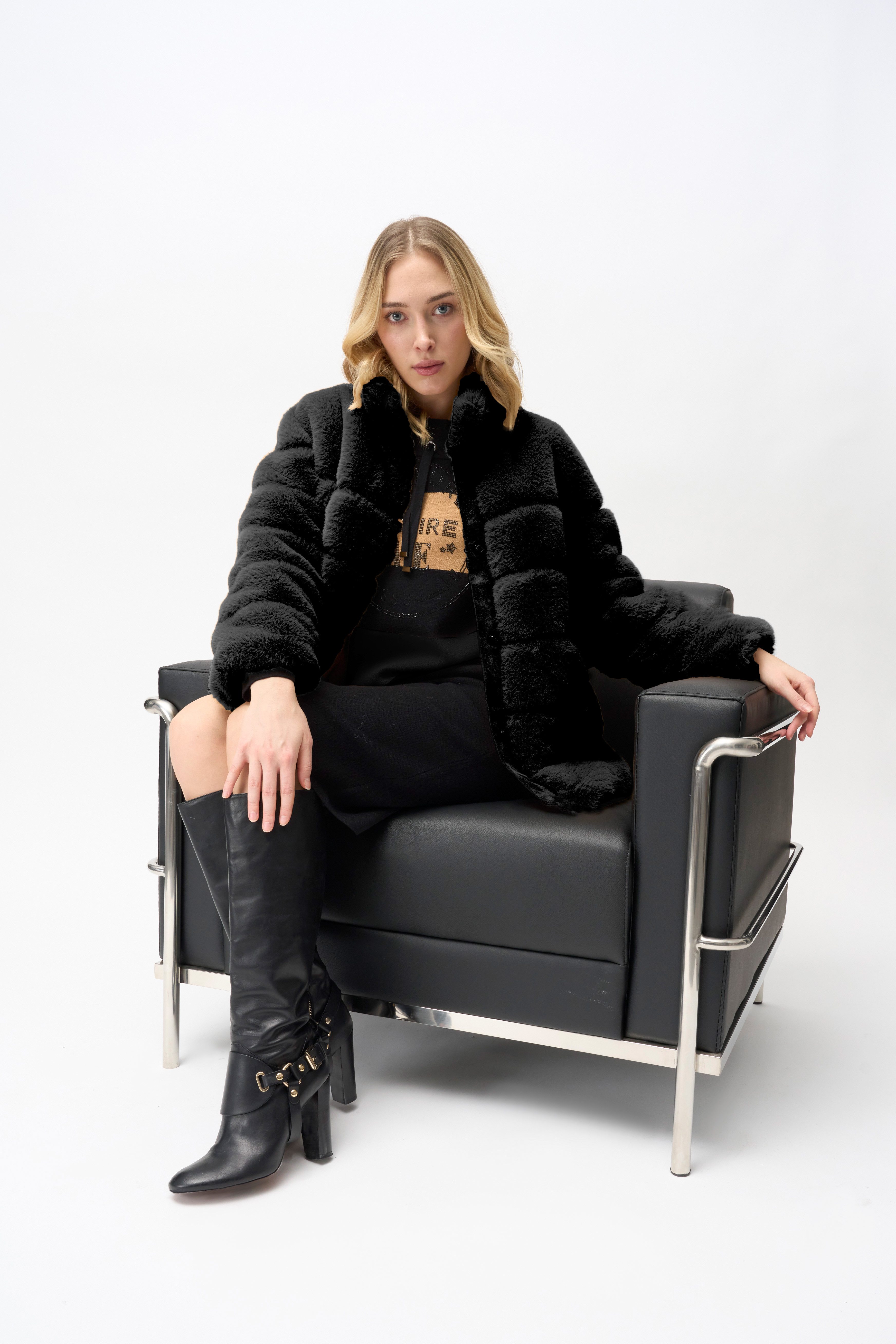 Passioni Fellimitatjacke Webpelz Steppjacke mit hohem Kragen günstig online kaufen