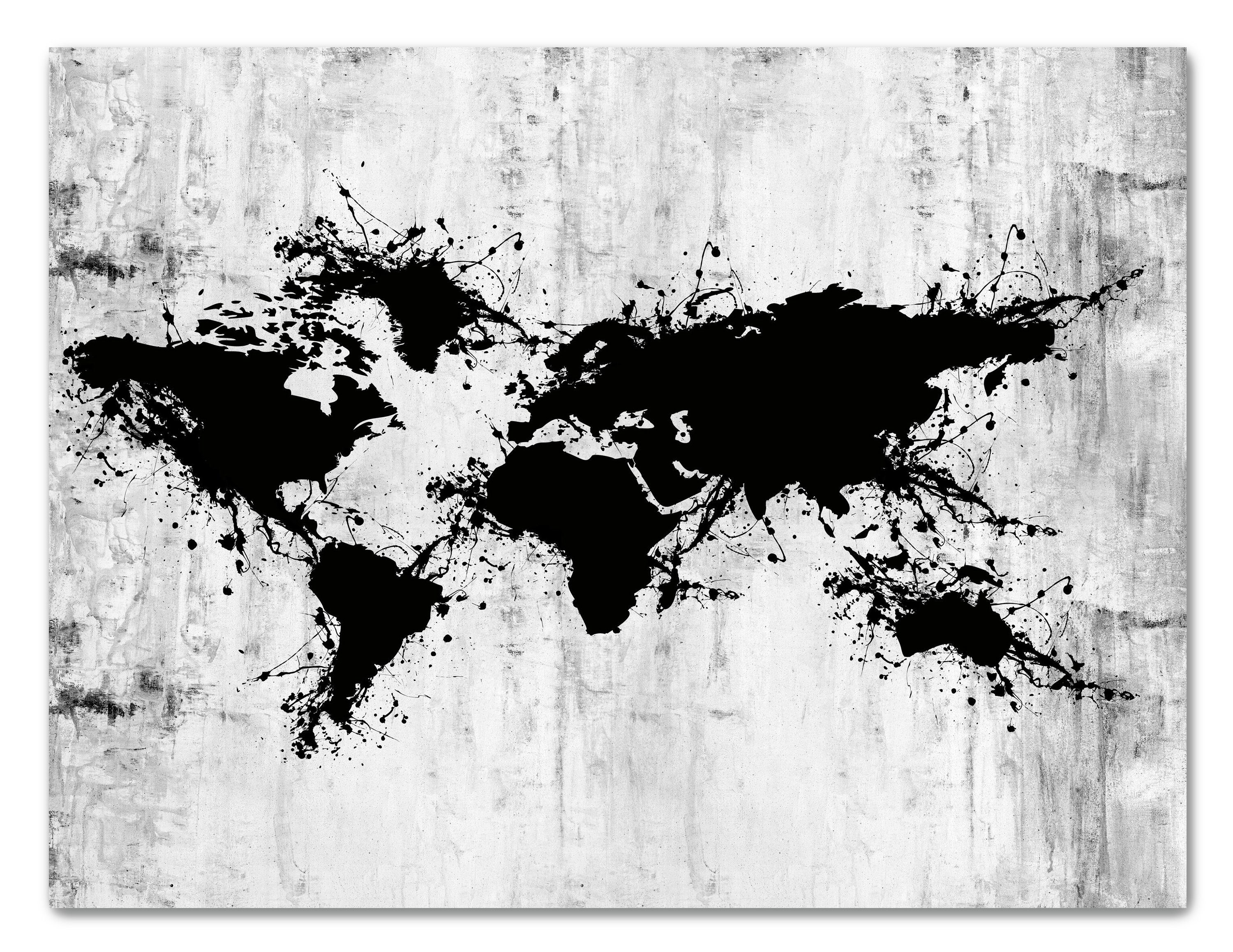 wandmotiv24 Leinwandbild Weltkarte, Querformat, Grunge Landkarte,  Weltkarten (1 St), Wandbild, Wanddeko, Leinwandbilder in versch. Größen