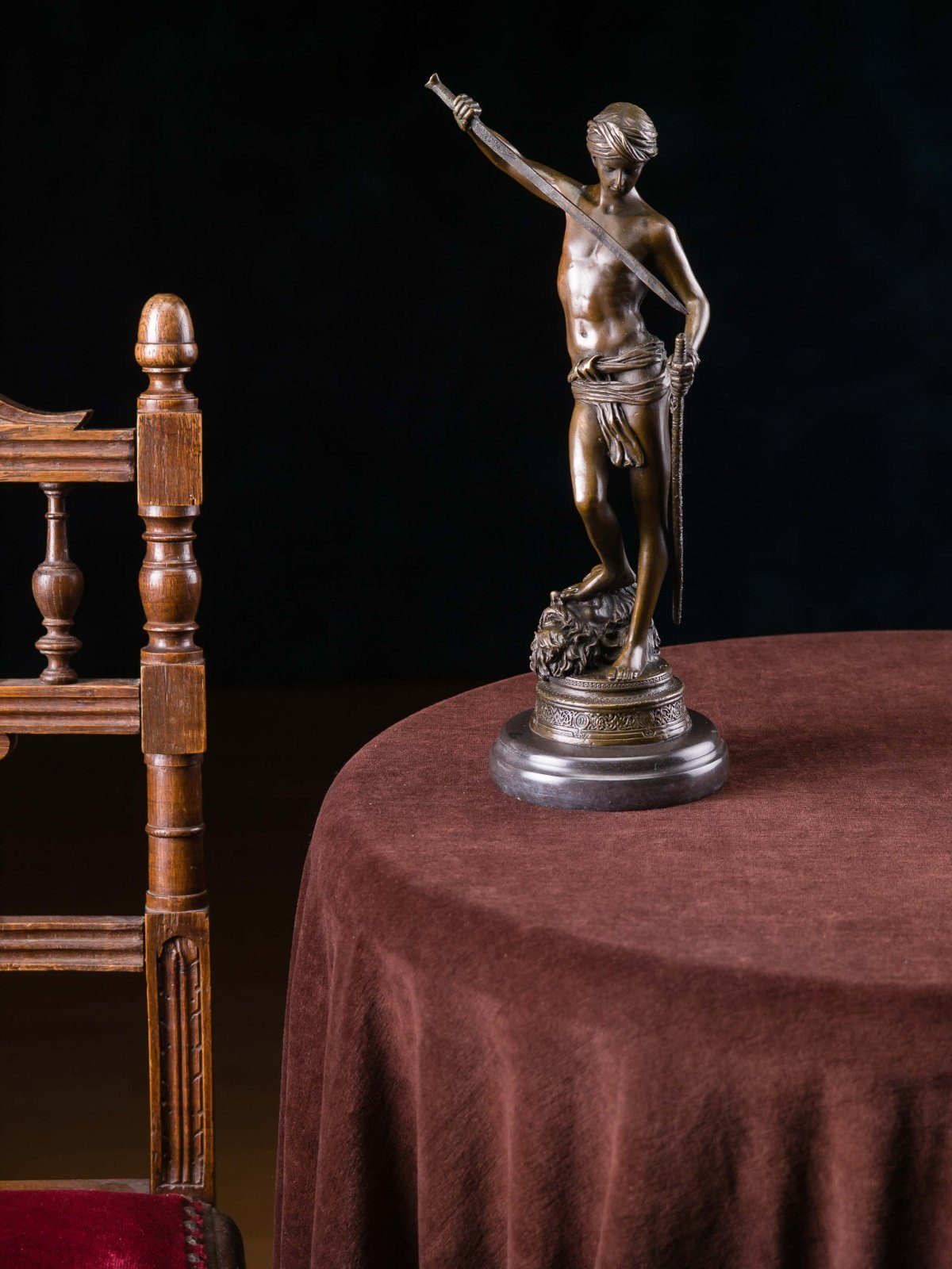 Goliath Skulptur Aubaho Bronzefigur Kampf Kopie Repl David Merciér nach Bronze Antonin