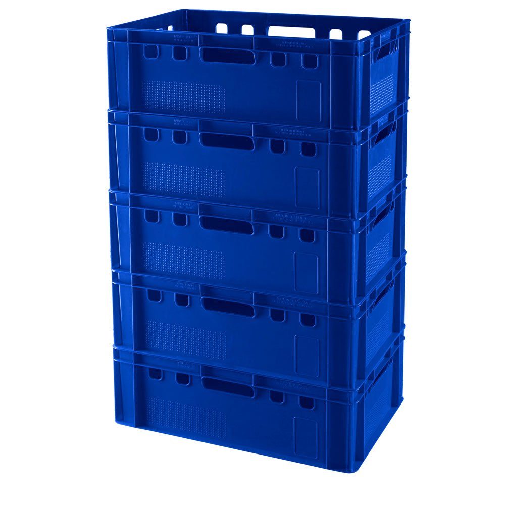 Logiplast Transportbehälter Eurokisten E2 Metzgerkiste Blau, (Spar-Set, 5 Stück), Lebensmittelecht, stapelbar, passend für Euro- und Industriepaletten