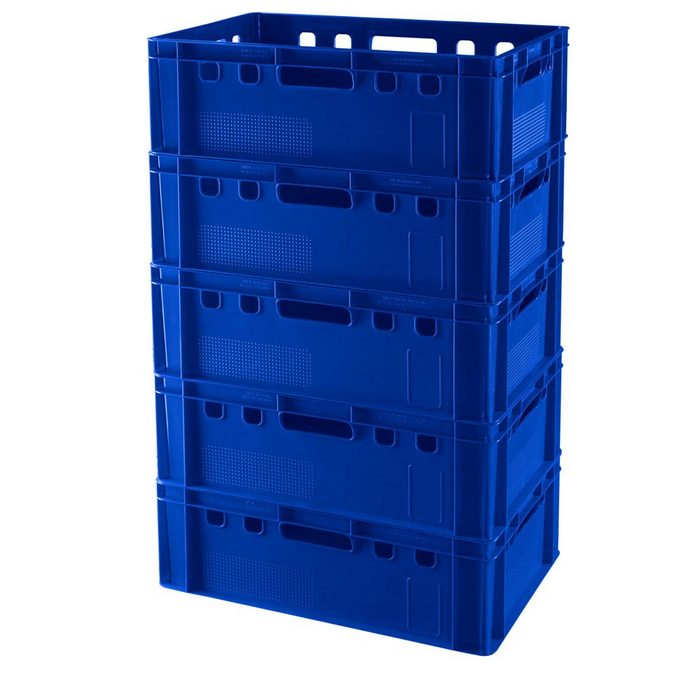 Logiplast Transportbehälter Eurokisten E2 Metzgerkiste Blau (Spar-Set 5 Stück) Lebensmittelecht stapelbar passend für Euro- und Industriepaletten