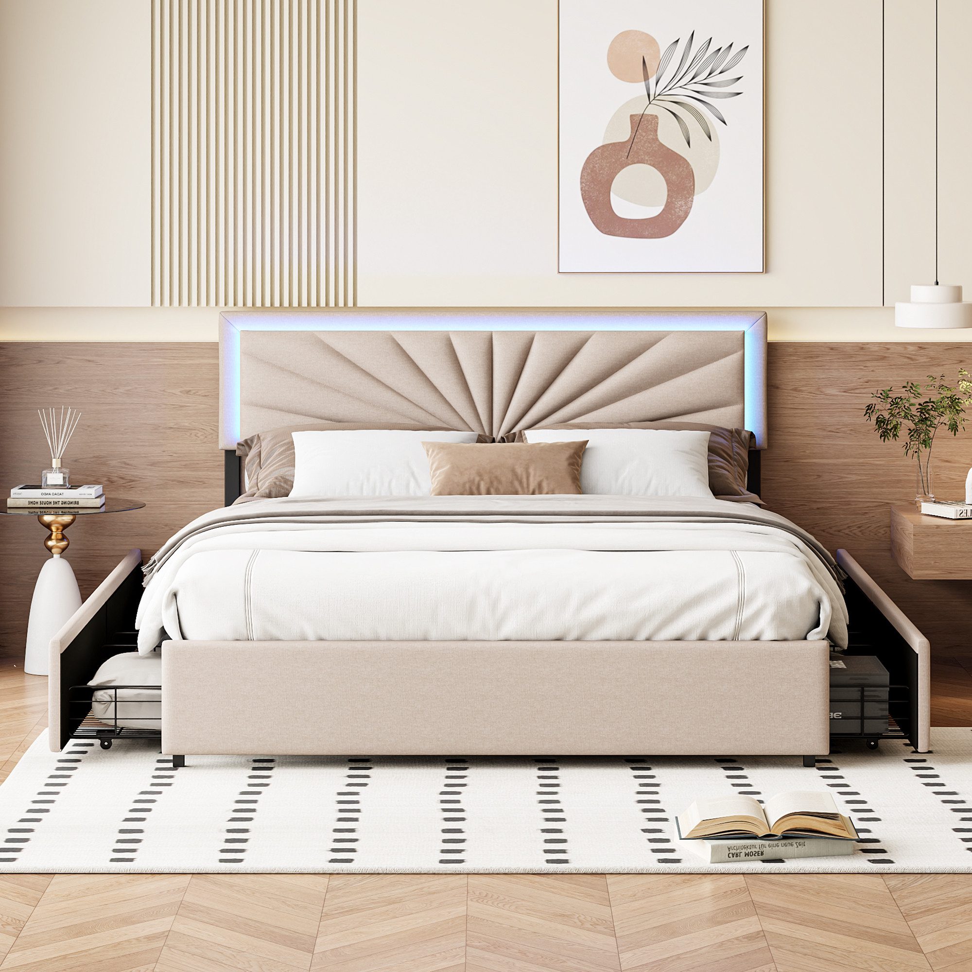 PXloue Polsterbett LED Doppelbett mit 4 Schublade (Für Jugendliche geeignet günstig online kaufen