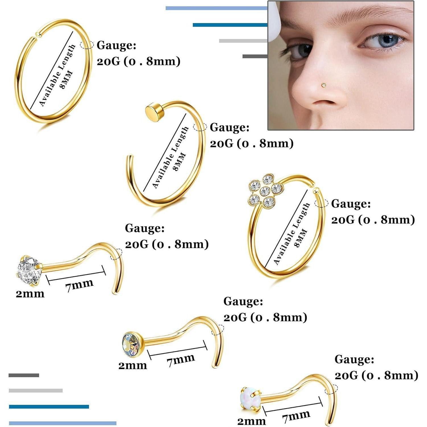 Adramata Nasenpiercing-Set 26-teiliges Nasenpiercing Set Chirurgenstahl 20G günstig online kaufen