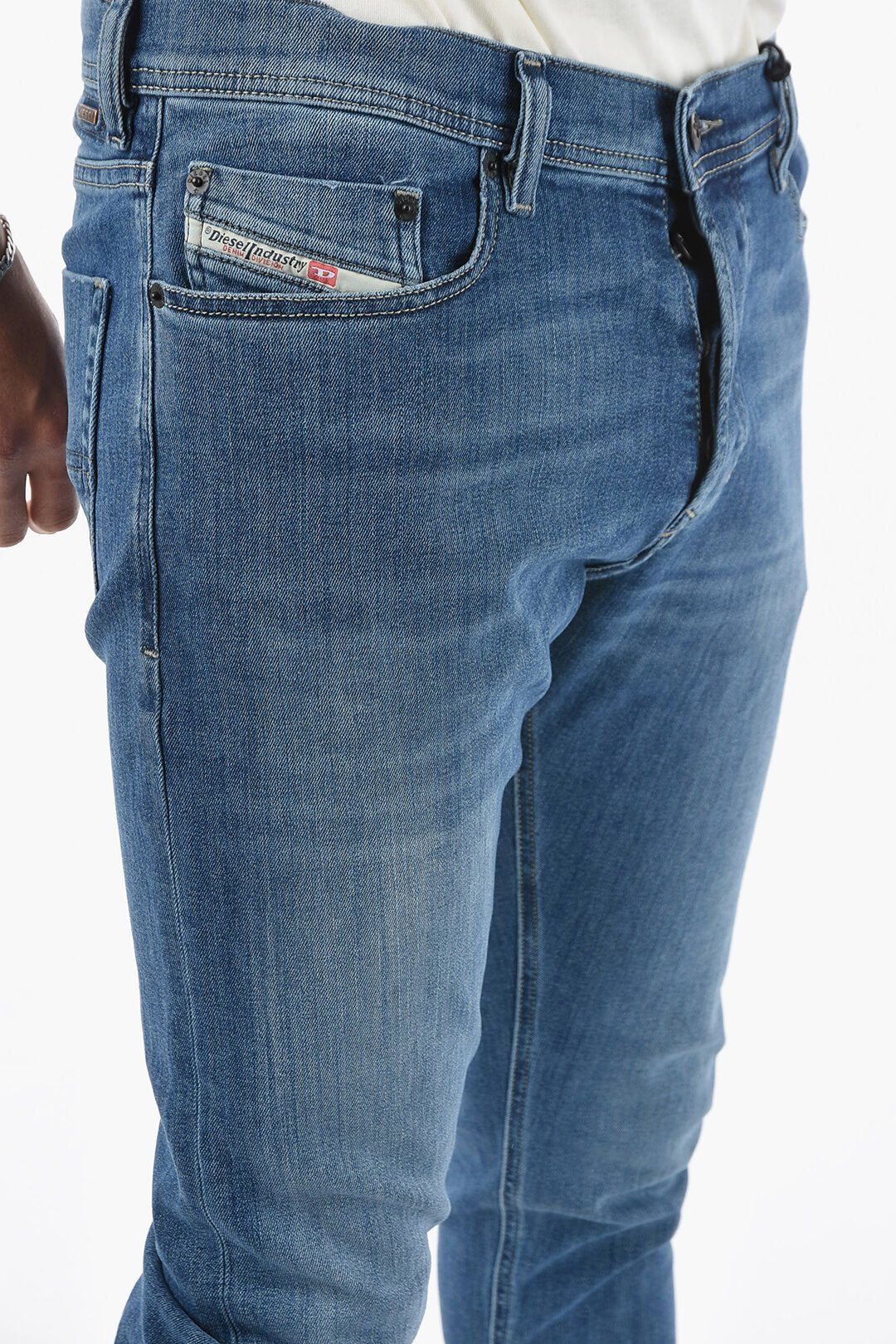 Röhrenjeans, Diesel Tepphar 5 Pocket-Style, Diesel Stretch 0857P Jeans Slim-fit-Jeans Blau, Herren