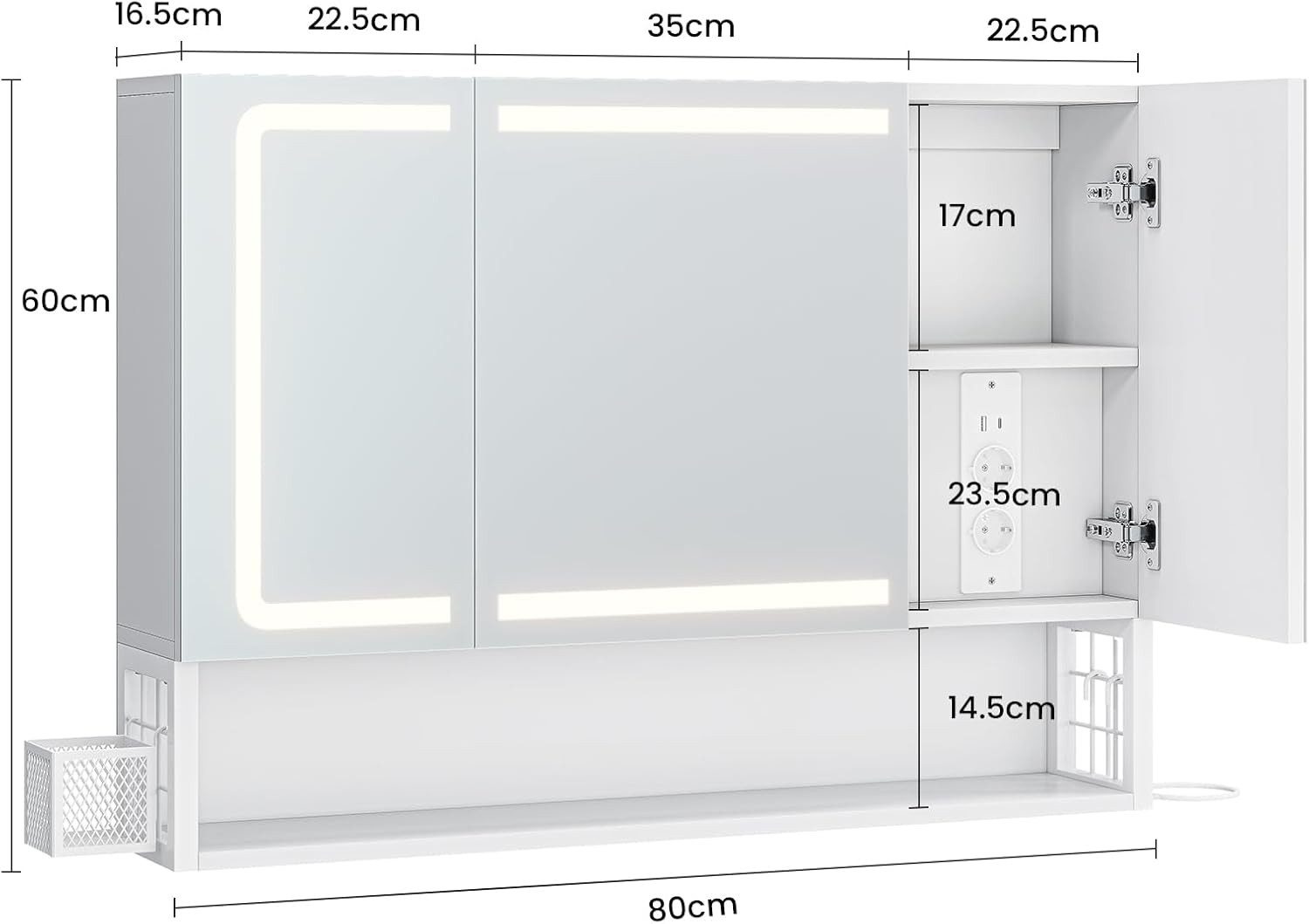 MSMASK Spiegelschrank mit LED-Beleuchtung und Steckdose, Badezimmerschrank günstig online kaufen