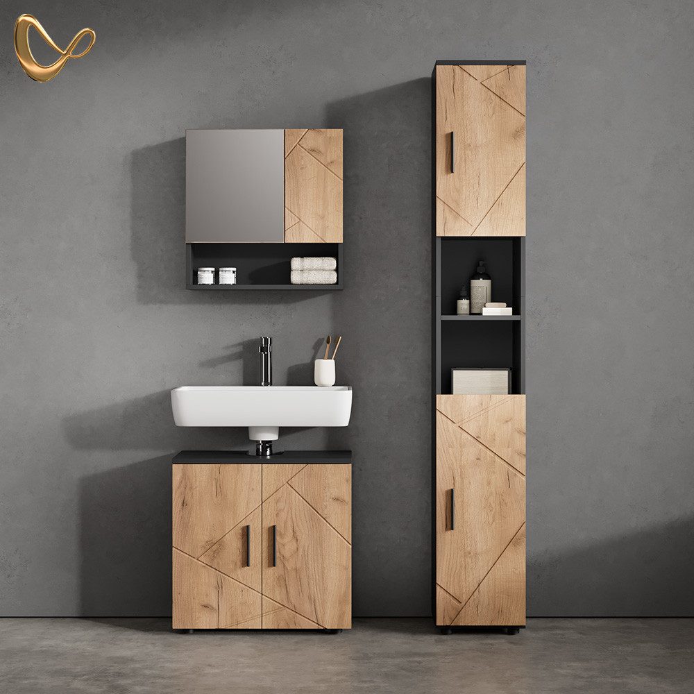 Livinity® Waschbeckenunterschrank Ronco, Goldkraft Eiche/Anthrazit/Goldkraf günstig online kaufen