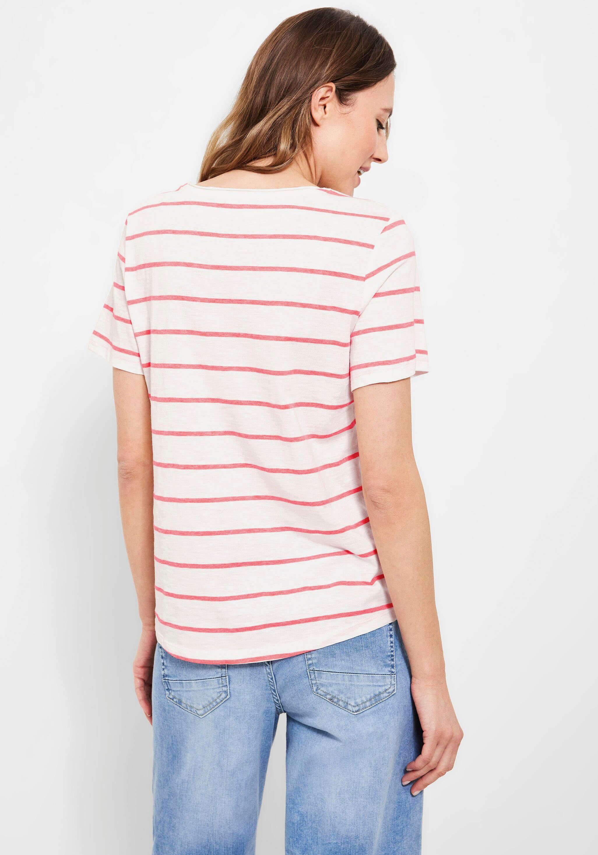 Cecil T-Shirt mit Rollkante bright coral am Ausschnitt