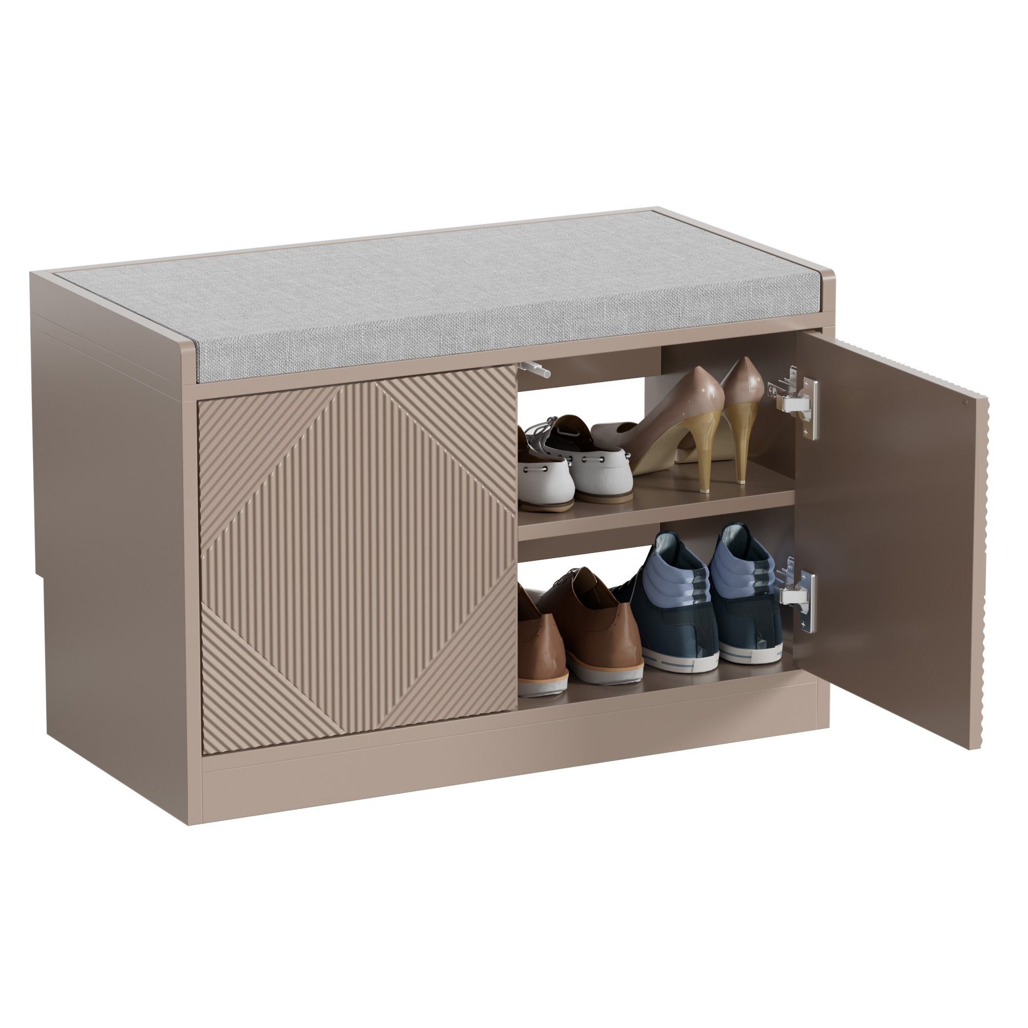 UEV Sitzbank Schuhbank mit Stauraum & Sitzkisssen (Schuhschrank für Wohnzimmer Schlafzimmer Flur, Sitzbank mit Klappe, Moka/Weiß/Schwarz), Schuhregal Schuhkommode für Wohnzimmer Schlafzimmer Flur