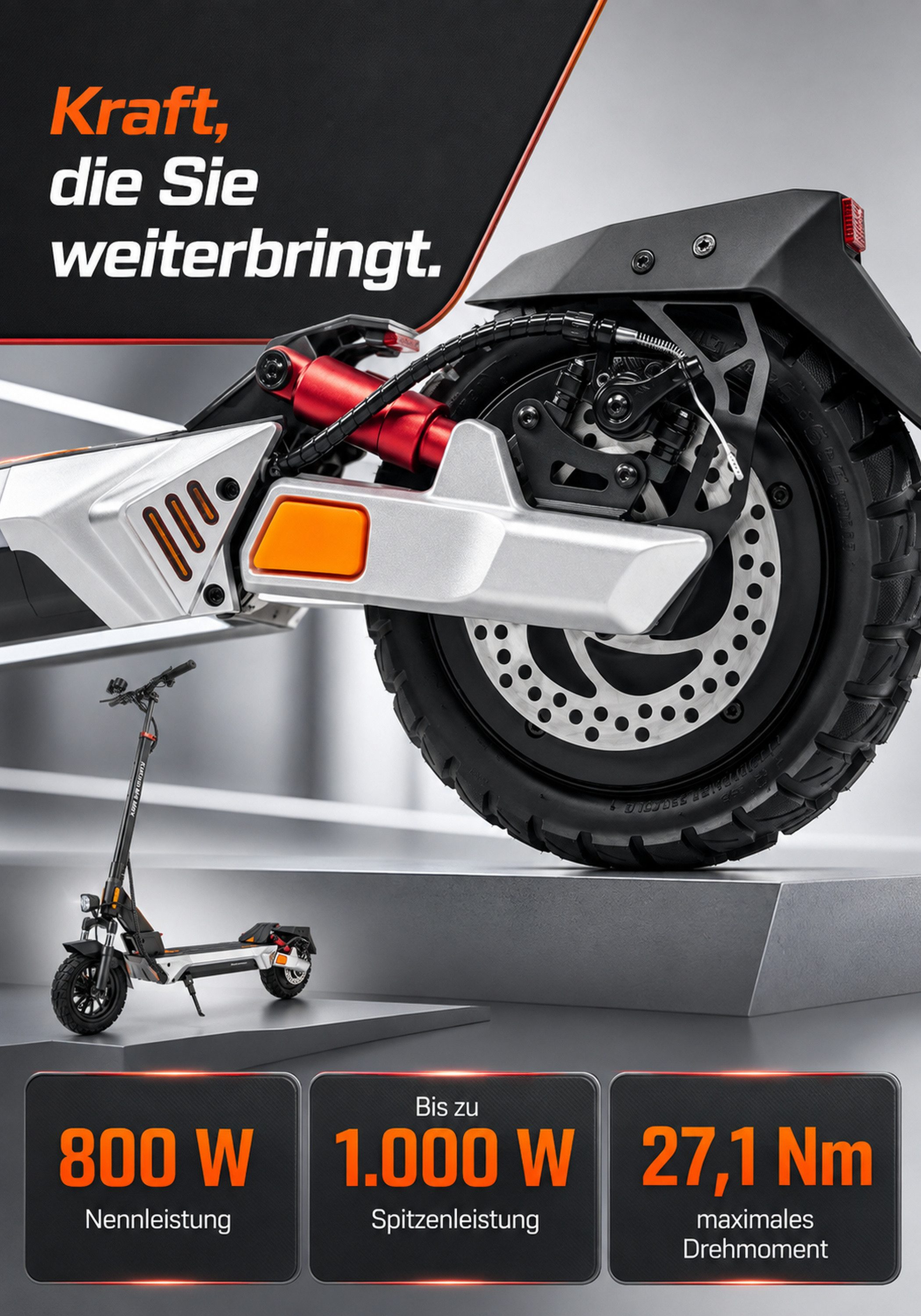 Sinaopus E-Scooter KuKirin M4 Max EScooter 800W 48V 18.2Ah 64km 45km/h 10 Zoll mit Sitz, Federung LED Display Scheibenbremse IP54 1000W Spitze klappbar – Bild 4 von 5