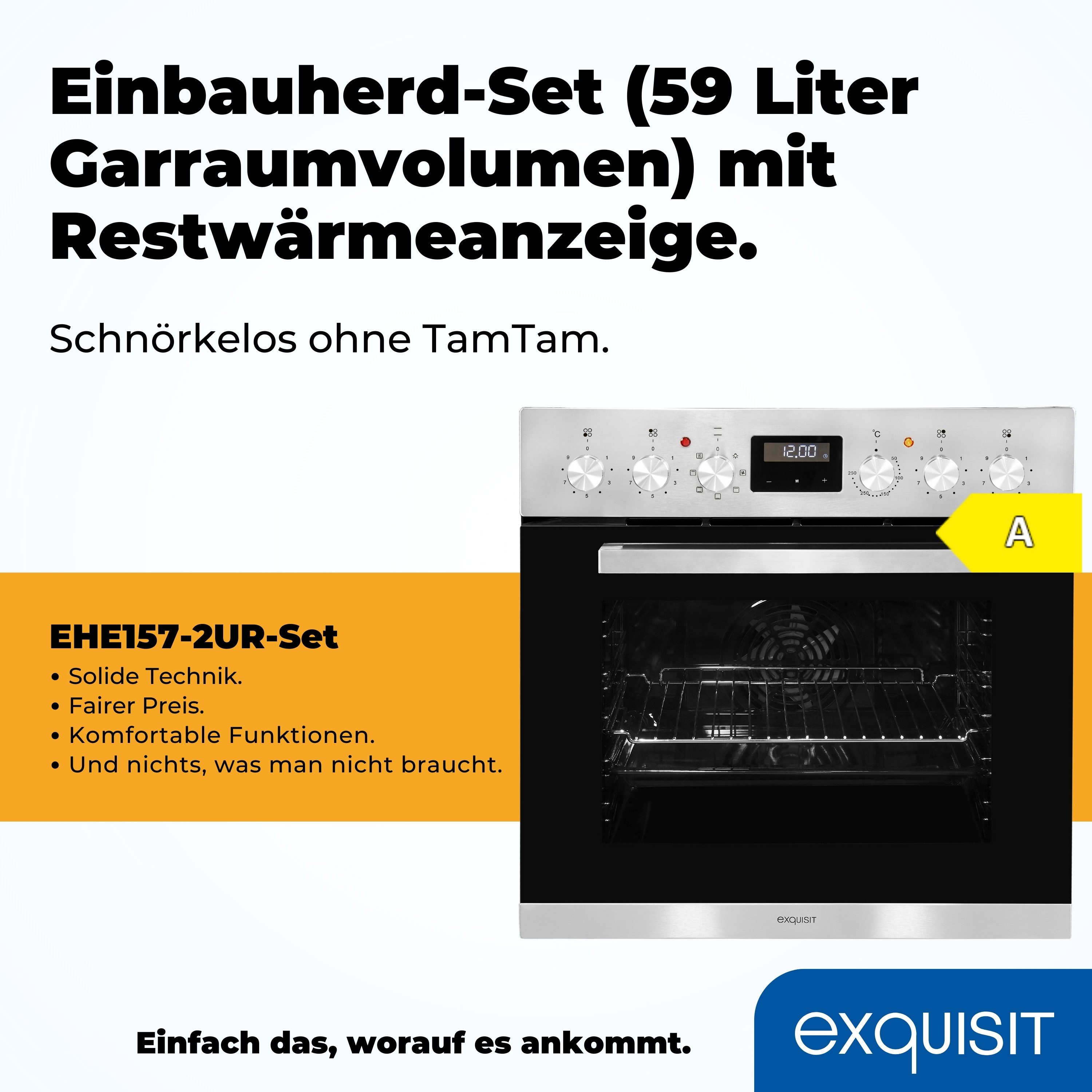exquisit Backofen-Set EHE 157-2UR, 7 Programme, 59 L Garraumvolumen, Umluft, Edelstahlrahmen