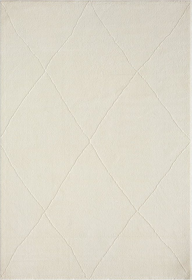 Teppich Sign 1903, merinos, rechteckig, Höhe: 12 mm, Hoch Tief Struktur,  Raute, 100% recyceltem Polyester, Wohnzimmer