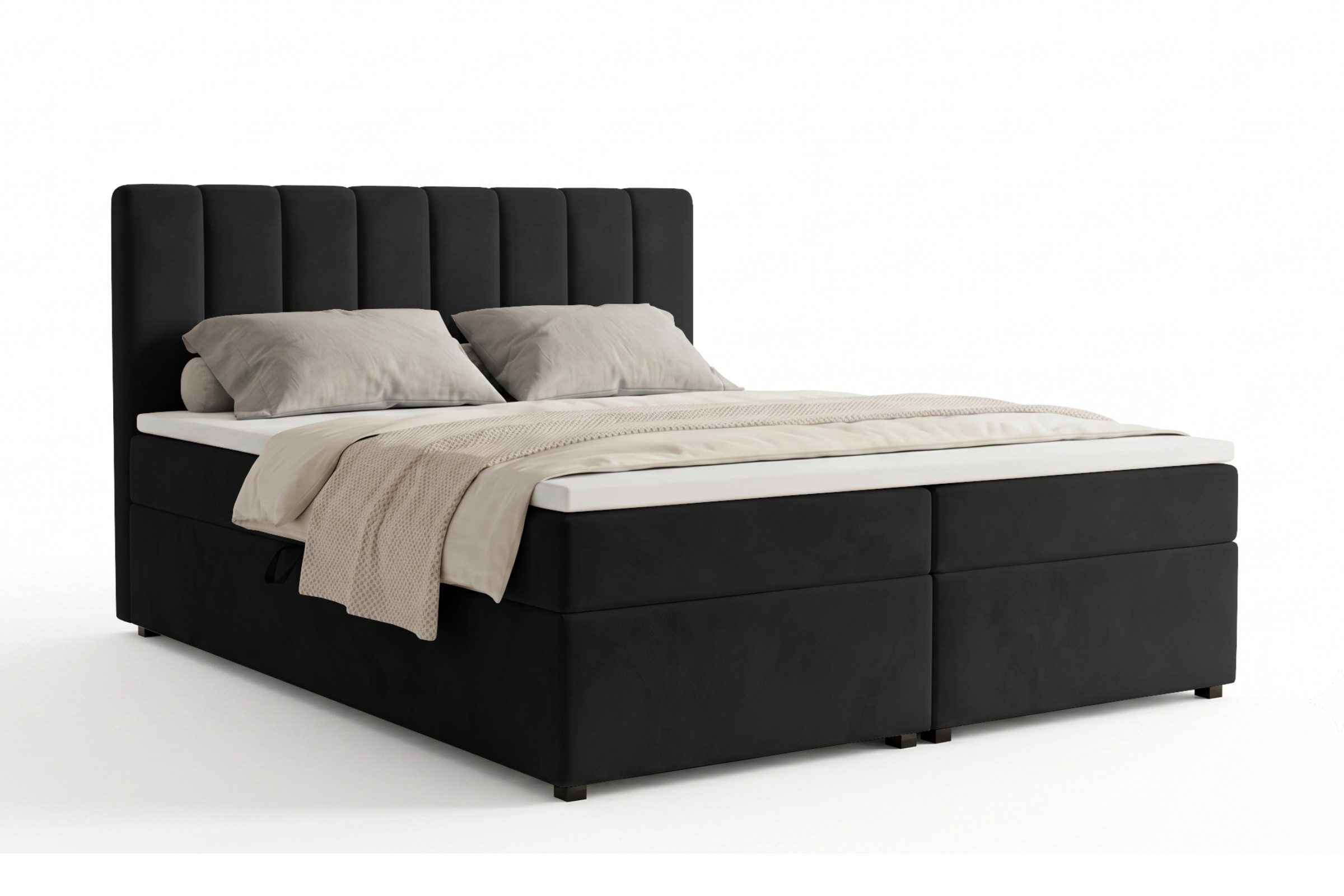 Deine Möbel 24 Boxspringbett VIKA Komplettbett Polsterbett Boxbett Bonellfederkernmatratzen H3 (Boxbett Taschenfederkern-Matratzen H4 optional, 1-St., Matratzen H3 / H4 zur Auswahl, Beige Grau Hellgrau Dunkelgrau Schwarz), inkl Topper Bettkästen, 120x200 140x200 160x200 180x200 200x200