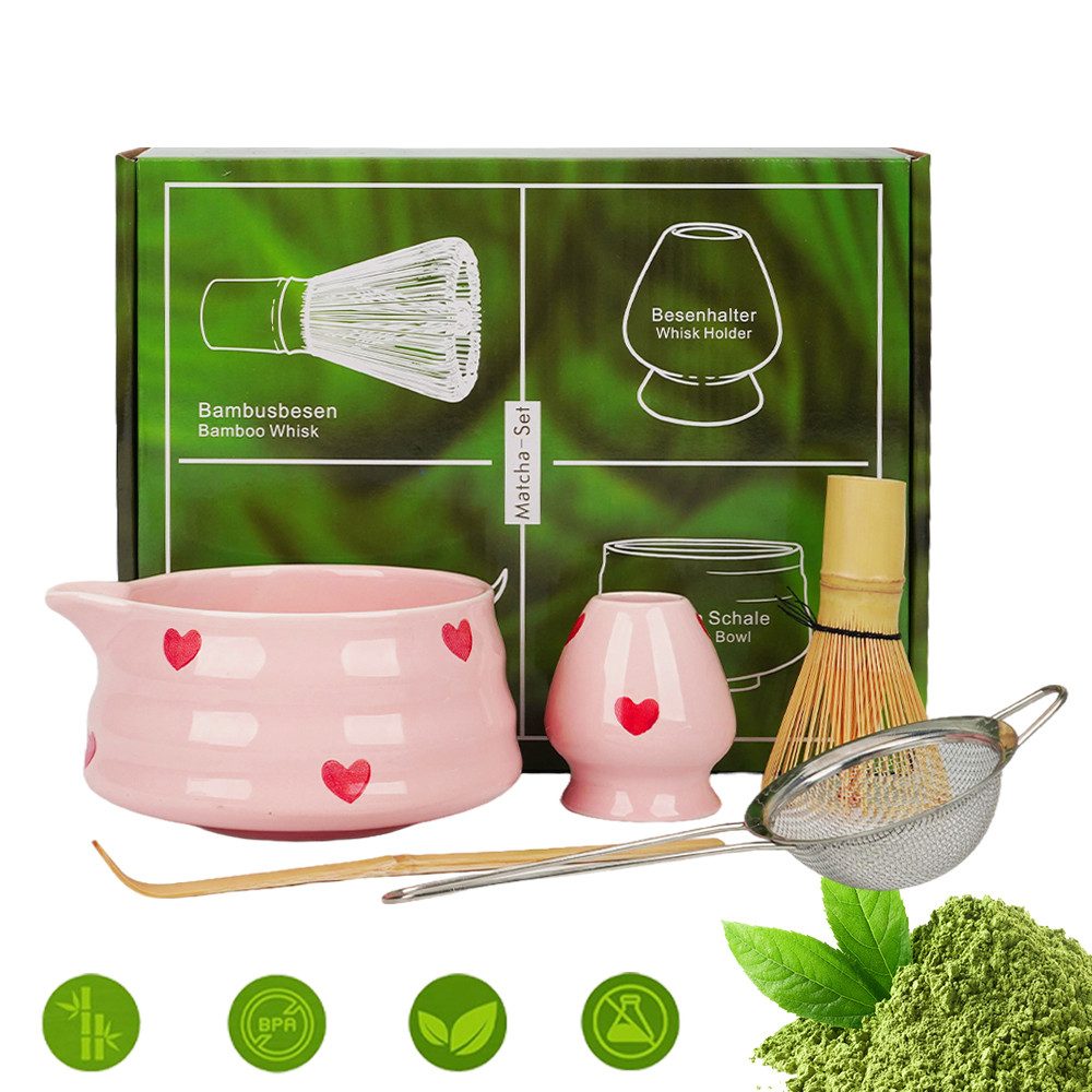 AKKEE Teeservice Matcha Set mit Teeschale, Matchabesen und Besenhalter, 1 Personen, 5 Artikel Matcha-Zubehör aus Keramik