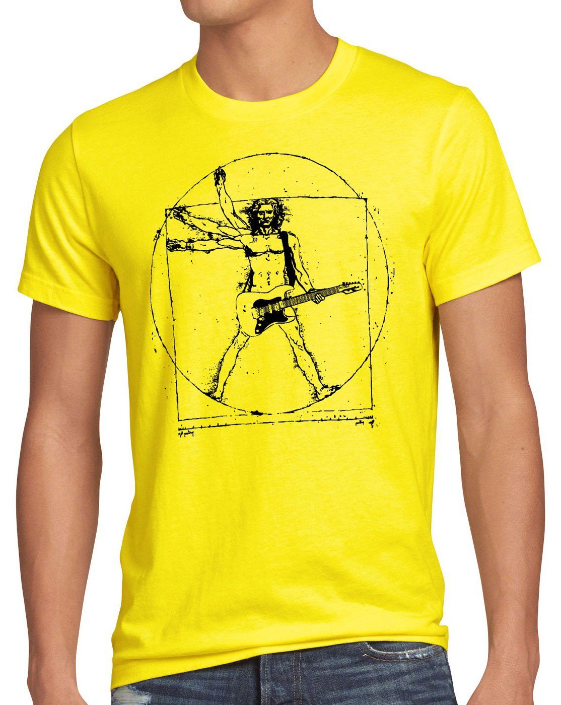 style3 Print-Shirt Herren T-Shirt Da Vinci Rock T-Shirt musik festival gitarre vinyl metal open air wacken mensch gelb