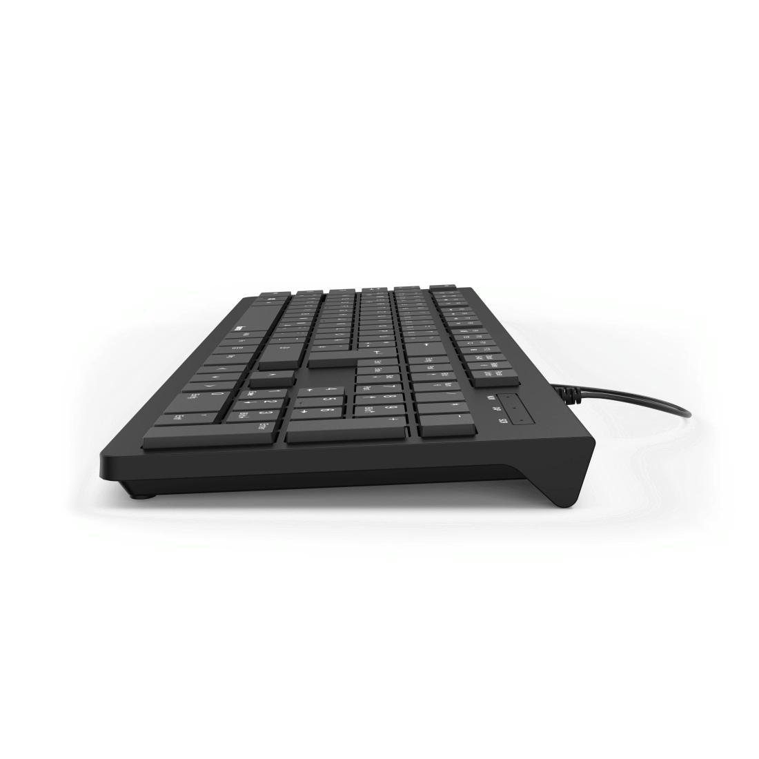 Basic-Tastatur PC-Tastatur "KC-200", m 1,5 (Abgesetzte Kabellänge Hama Standfüße) Schwarz USB-A-Stecker, Tasten/Klappbare