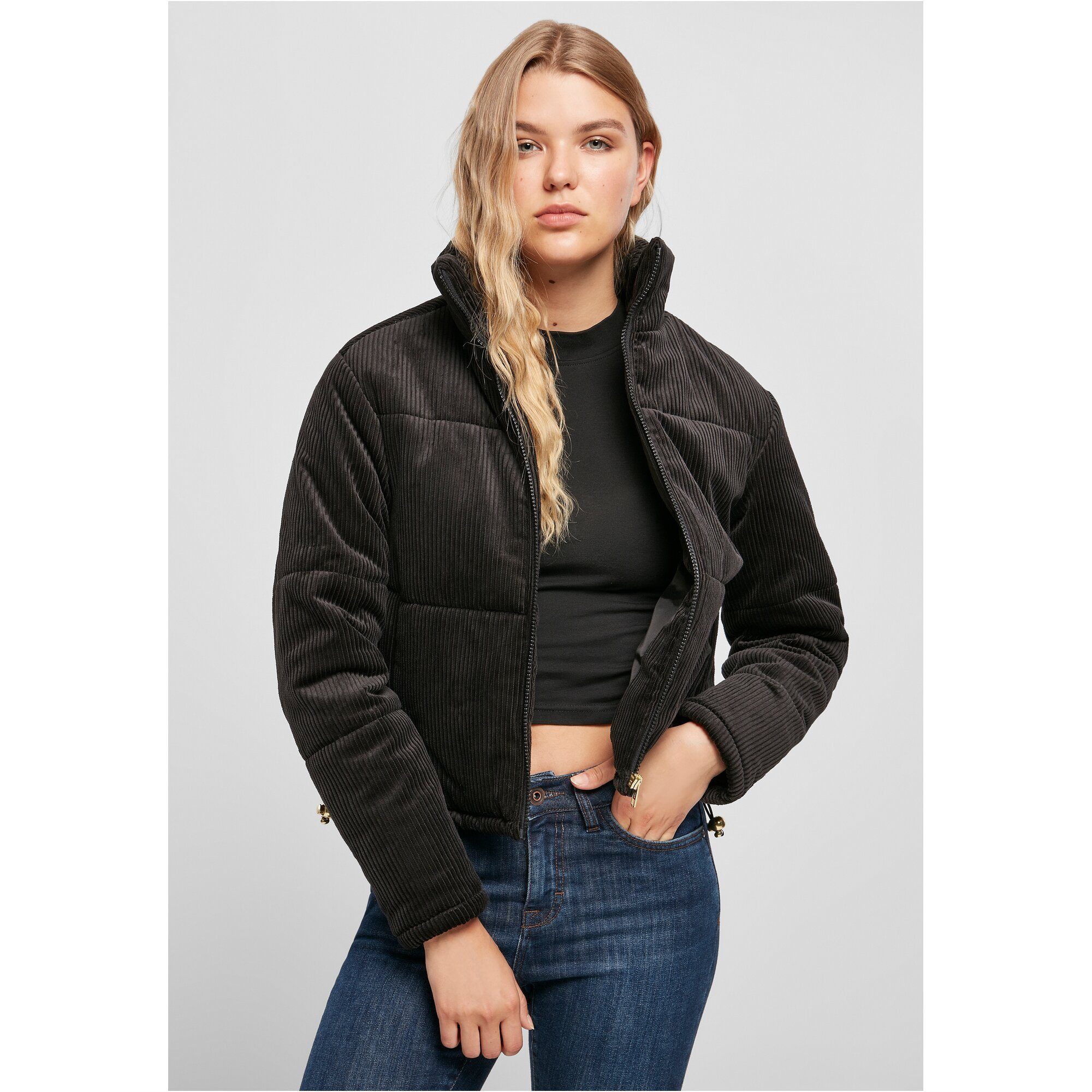 URBAN CLASSICS Winterjacke Damen Ladies Corduroy Puffer Jacket (1-St) black | Jacken