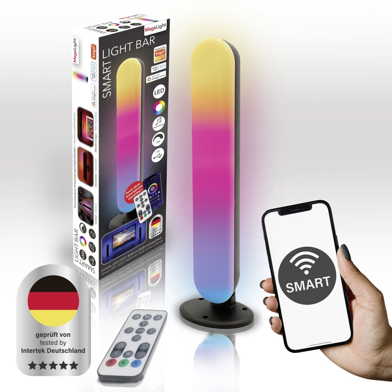 MegaLight Tischleuchte MegaLight Smart Light Bar Tuya 3,5W, RGBIC, BT, Inkl. Leuchtmittel, Nicht dimmbar ohne Bewegungsmelder Smart Home-fähig