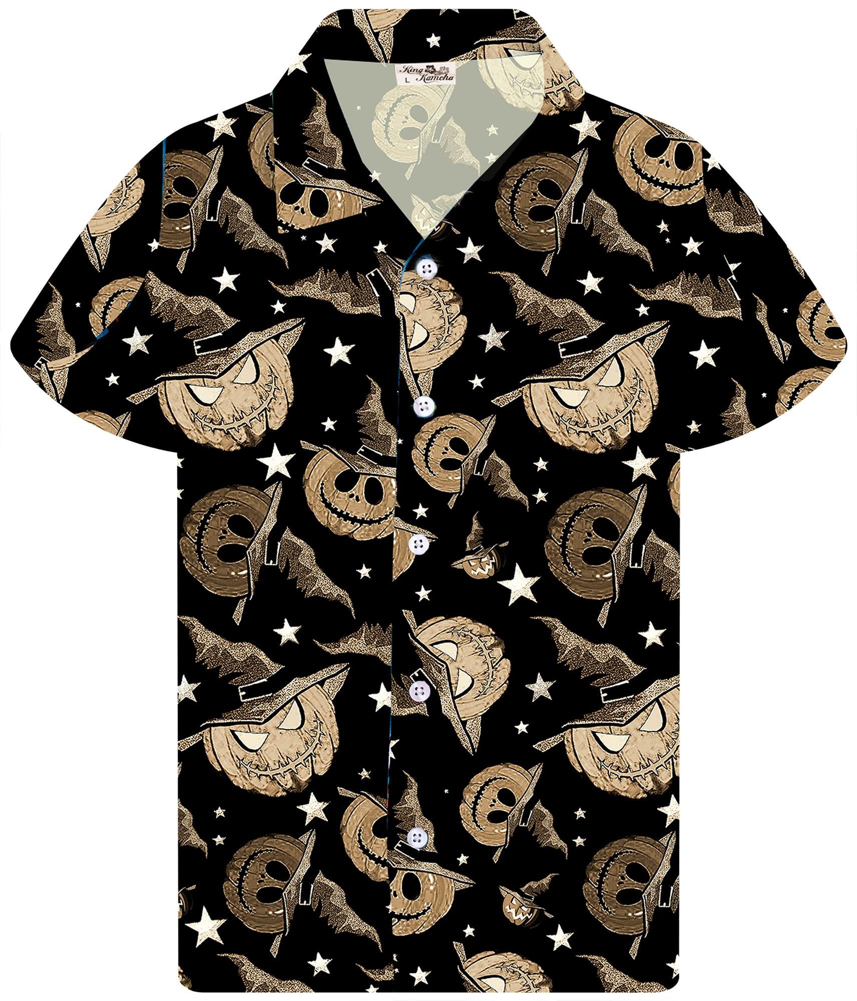 King Kameha Hawaiihemd Halloween Pumpkin Hat Hawaii-Hemd Kurzarm Front-Tasche Unisex