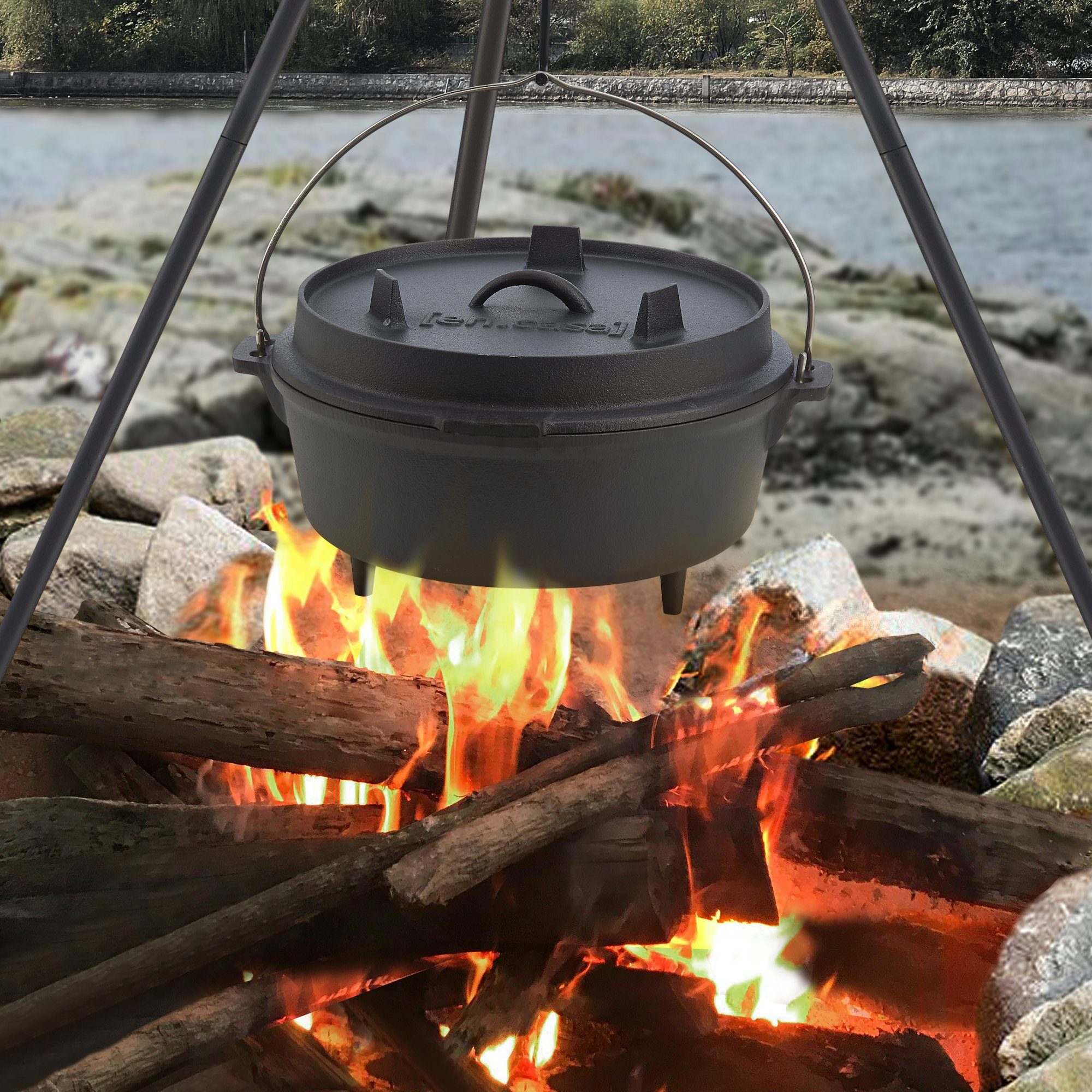 en.casa Gusseisen, Grilltopf, 3L Gusseisen Gusseisen, Deckelheber »Enkhuizen« mit 7,3L Deckelheber mit