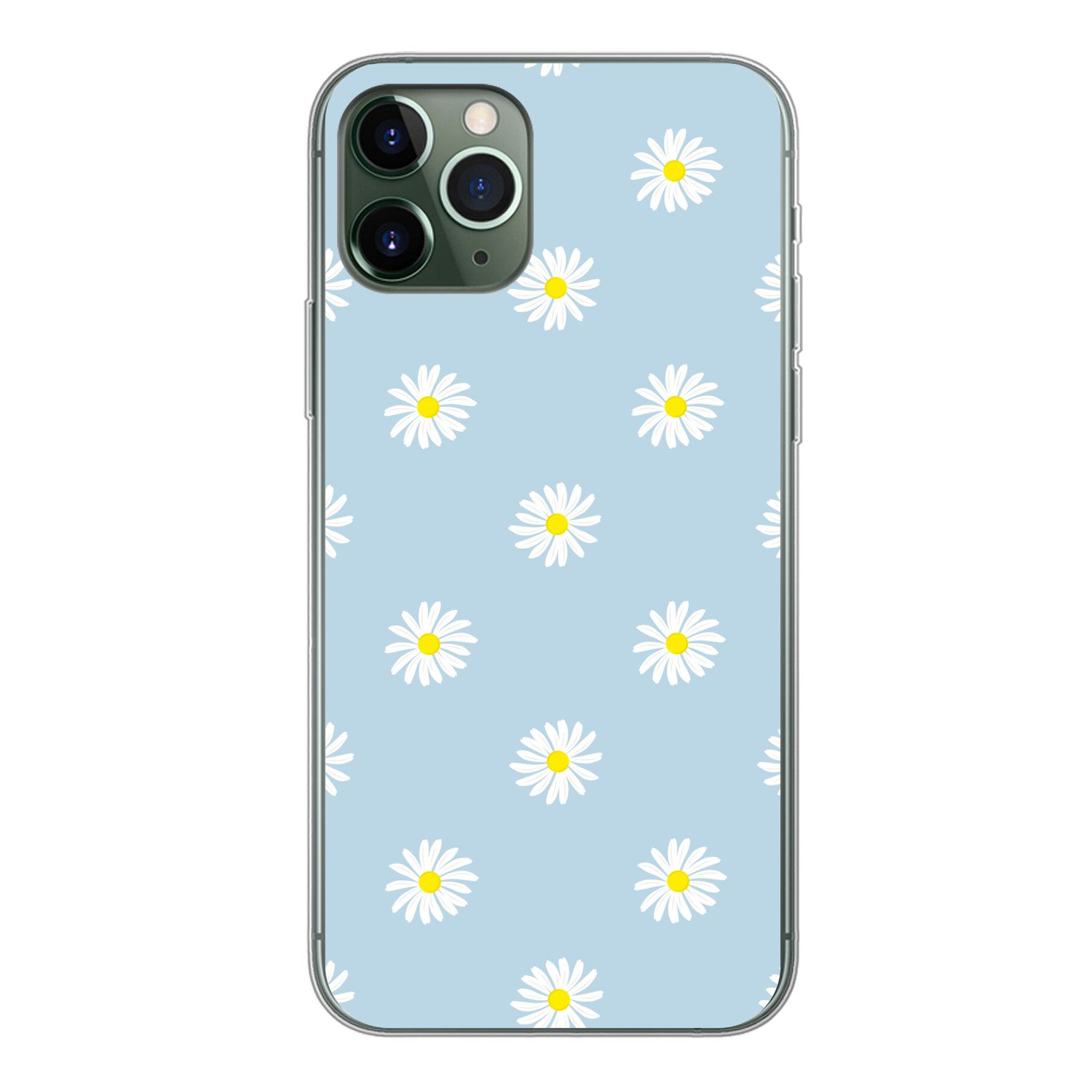 MuchoWow Handyhülle für Apple iPhone 11 Pro Gänseblümchen - Pastell - Weiß - Blau - Blumen, Smartphone-Bumper, Print, Handy Schutzhülle Dünn