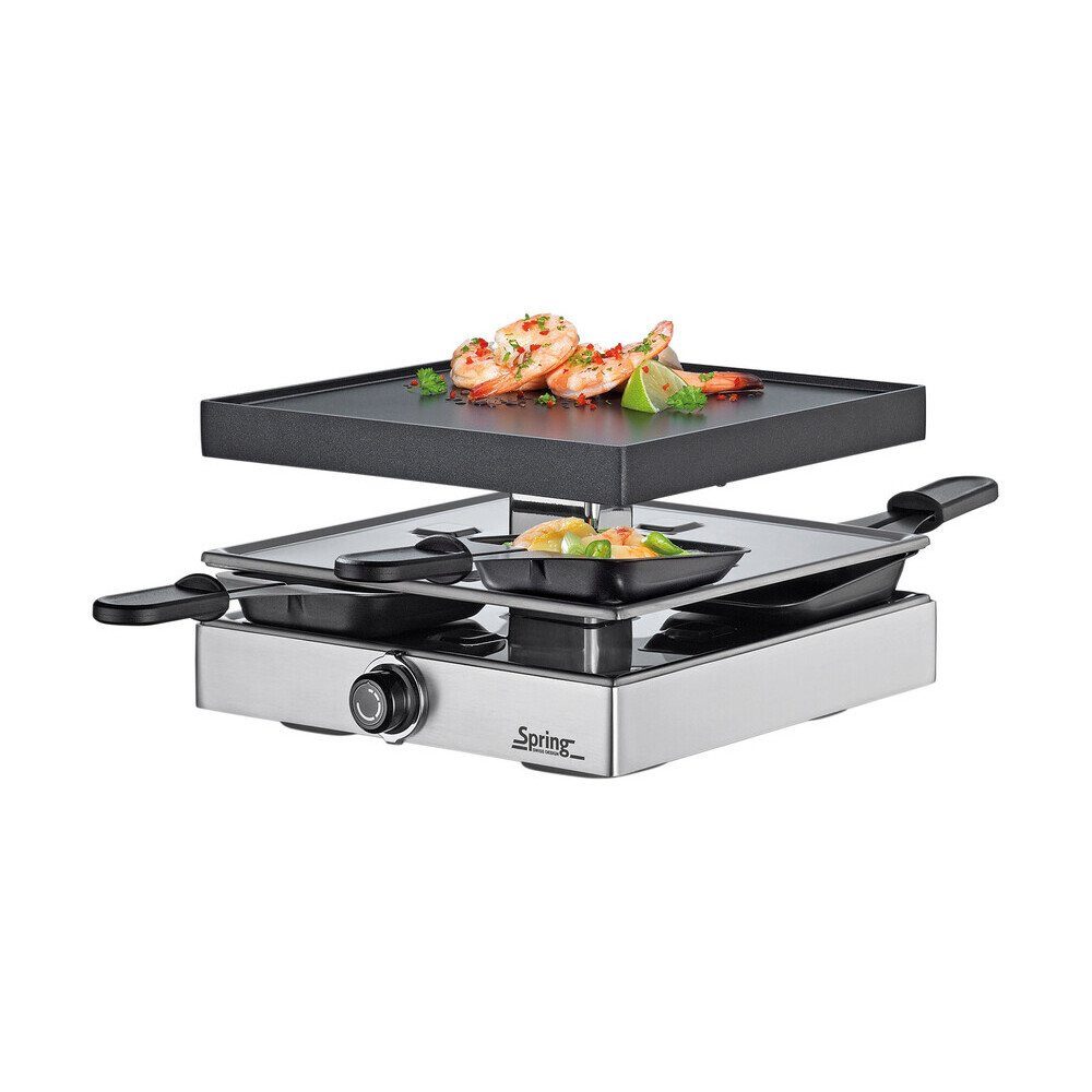 Spring Raclette Raclette für 4 22x22x14 cm Classic edelstahl, Edelstahl mit Aluminiumkern, nicht spülmaschinengeeignet, Induktion