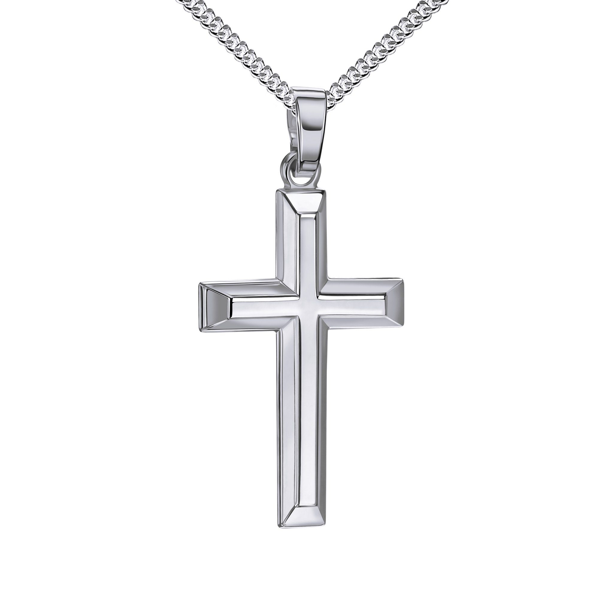 JEVELION Kreuzkette Kreuz Anhänger 925 Silber Made in Germany (Silberkreuz, für Damen und Herren), Mit Kette vergoldet- Länge wählbar 36 - 70 cm.