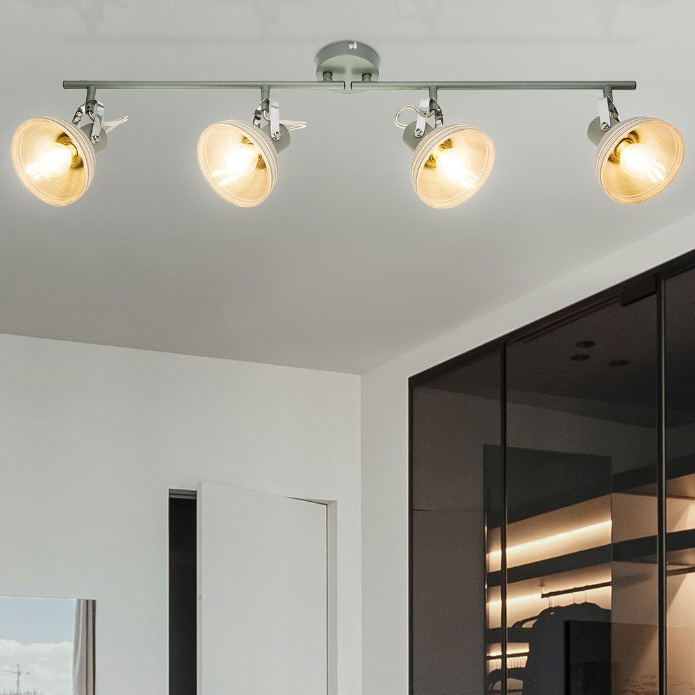 etc-shop LED Deckenleuchte, Leuchtmittel nicht inklusive, Decken Lampe Metall Leuchte Glas Grau Chrom Spots Beweglich Wohn