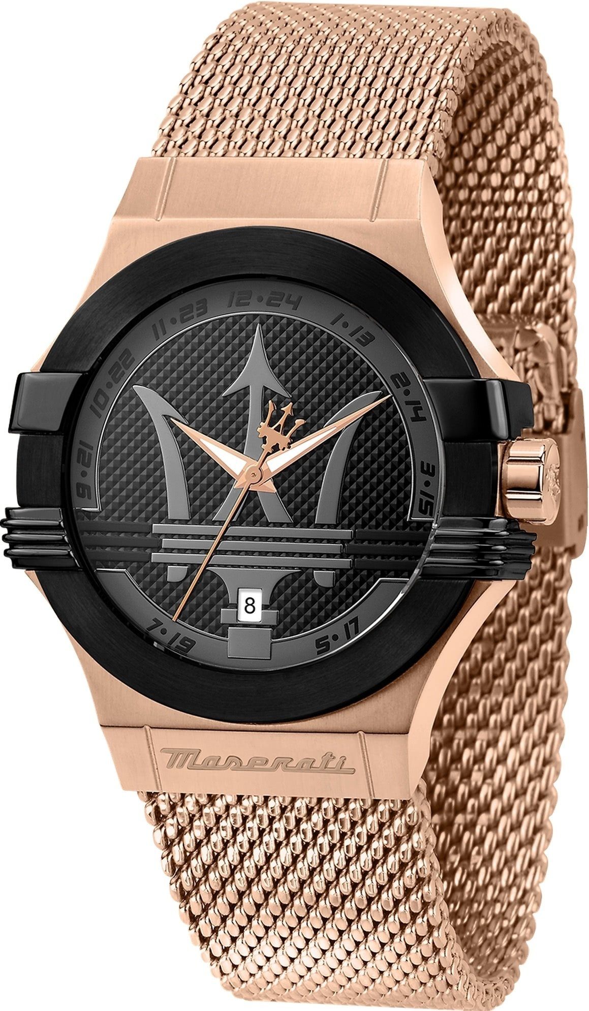 MASERATI Quarzuhr Maserati Unisex Uhr POTENZA, (Analoguhr), Herren, Damenuhr rund, groß (ca. 40mm) Edelstahlarmband, Made-In Italy