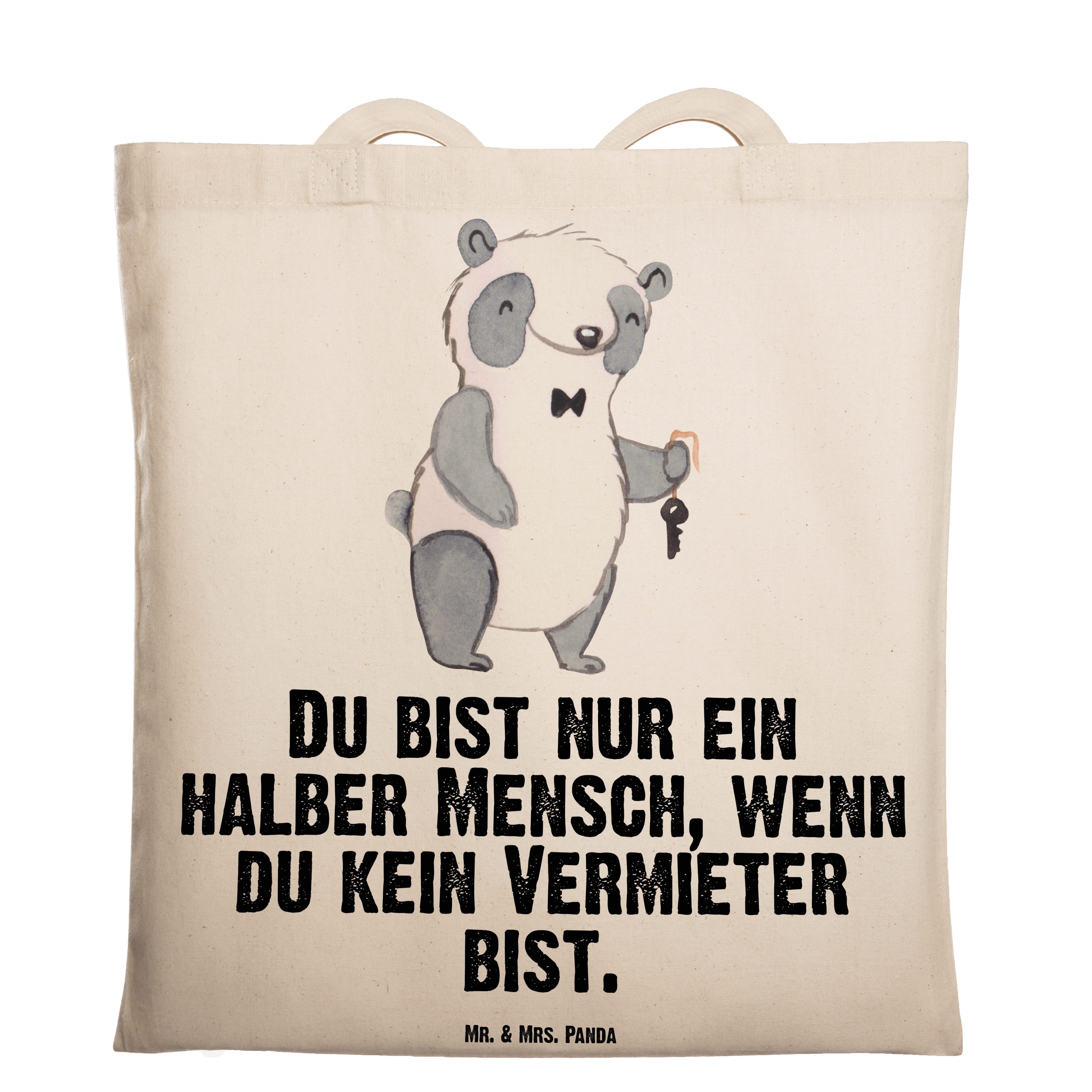 Mr. & Mrs. Panda Tragetasche Vermieter mit Herz - Transparent - Geschenk, Abschied, Beutel, Schenk (1-tlg)