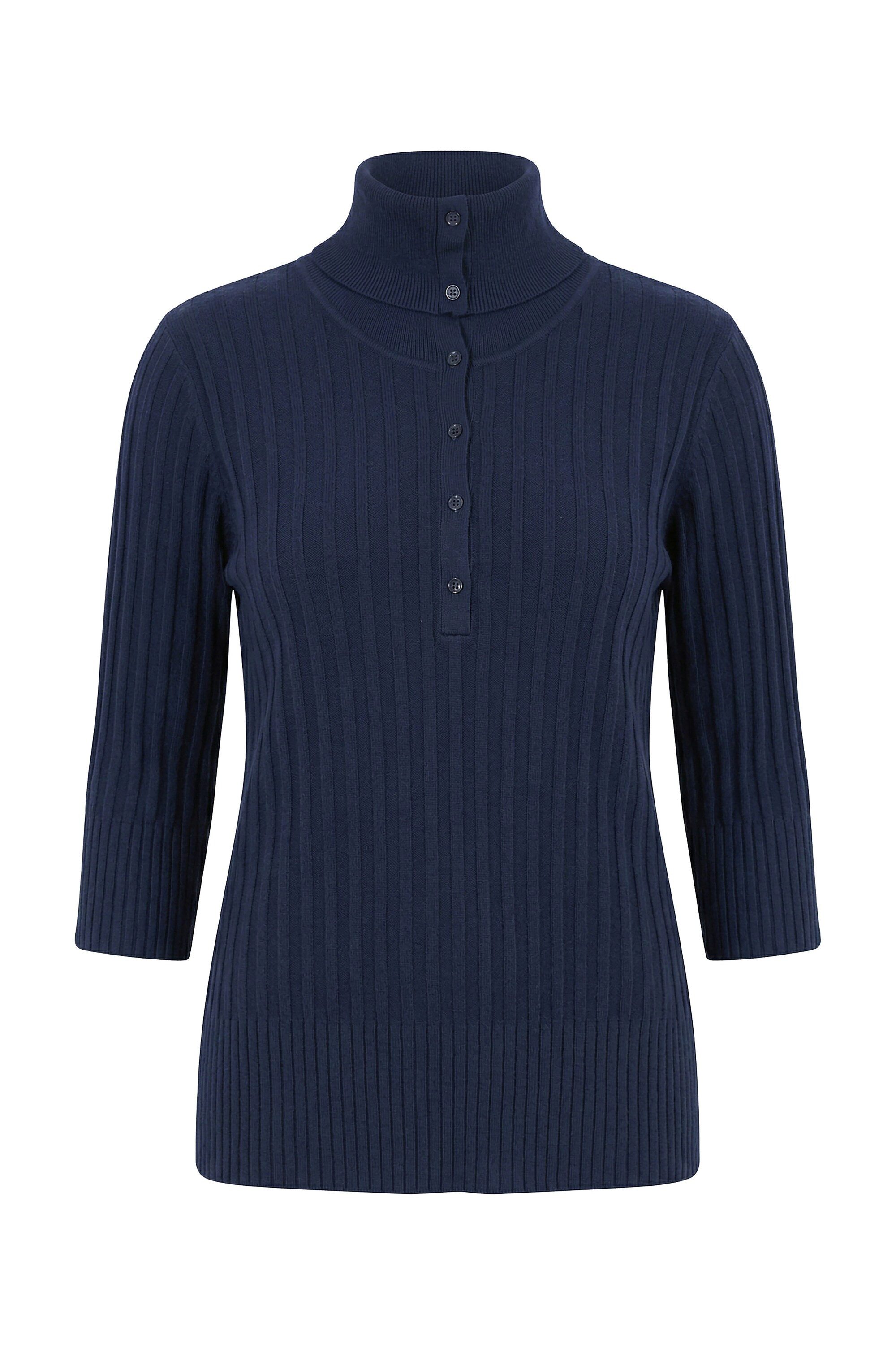 Ulla Popken Strickpullover Pullover Rippstrick Rollkragen 3/4-Arm