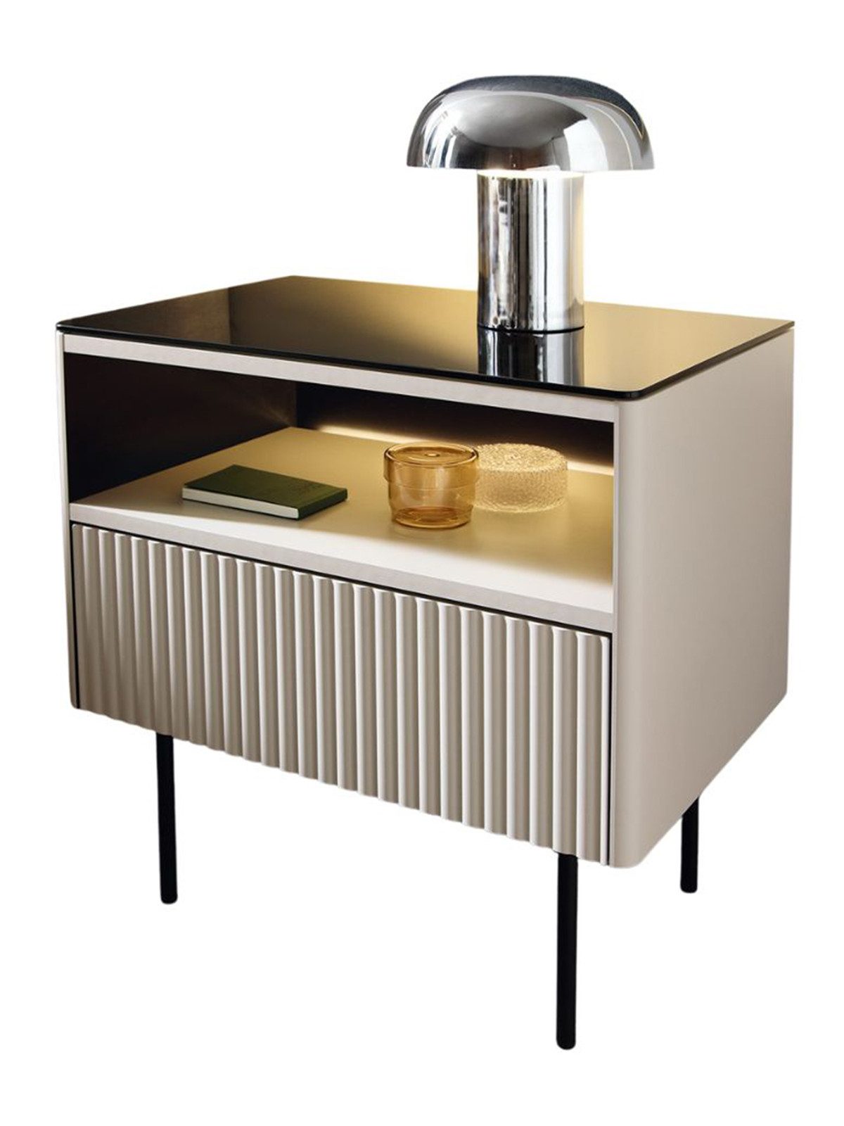 Compleo Nachttisch mit Schublade, Modern design, gerillte Fronten