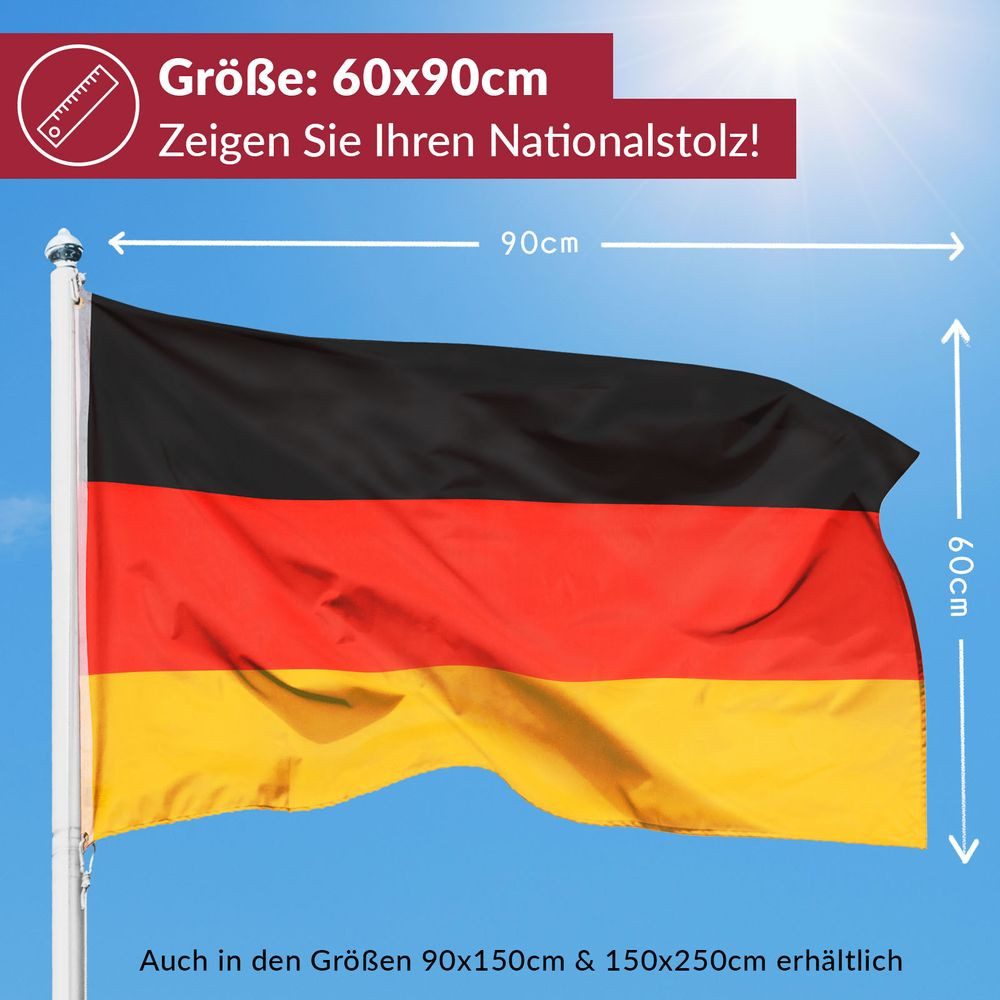 PHENO FLAGS Flagge Deutschland Flagge - Deutsche Fahne (Hissflagge für Fahnenmast), Inkl. 2 Messing Ösen