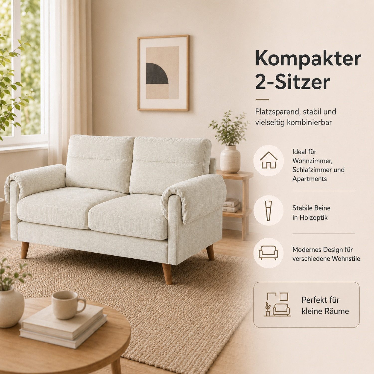 ANYSUN Sofa Polstersofa,Sofa 2 Sitzer klein, 124cm Couch,Sofa aus Chenille Stoff, Moderner 2-Personen Chenille-Sofa mit weichen Armlehnen, Kleines Sofa, Ideal für Wohnzimmer, Schlafzimmer oder Büro. Einfache Montage