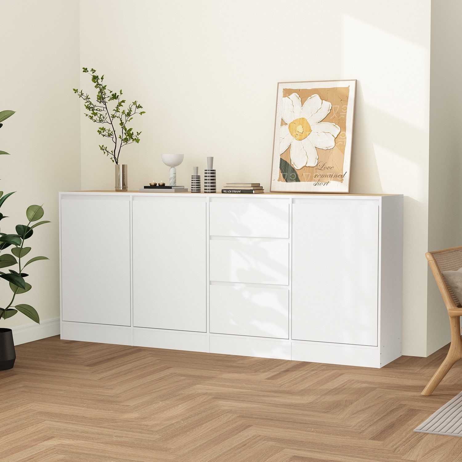 FUFU&GAGA Kommode Weiß PET Hochglanz Serie, 80-180 cm breit, Kommode Modern