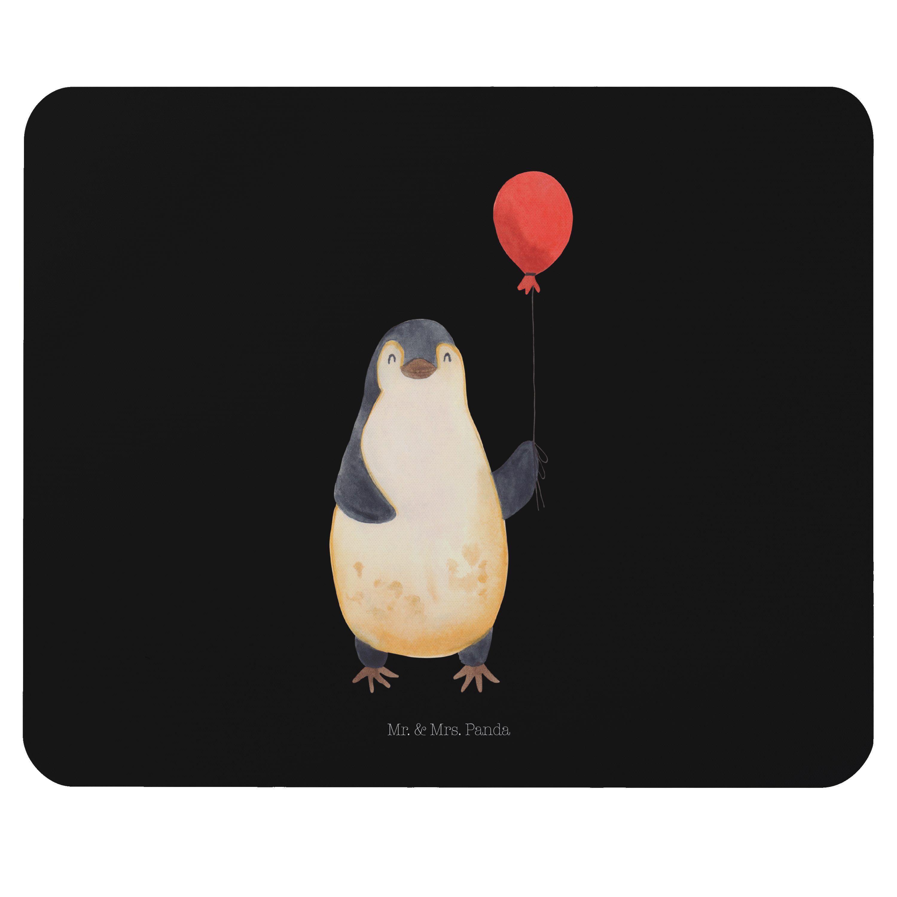 Mr. & Mrs. Panda Mauspad Pinguin Luftballon - Schwarz - Geschenk, beste Freundin, Mousepad, PC (1-St), Rutschfest