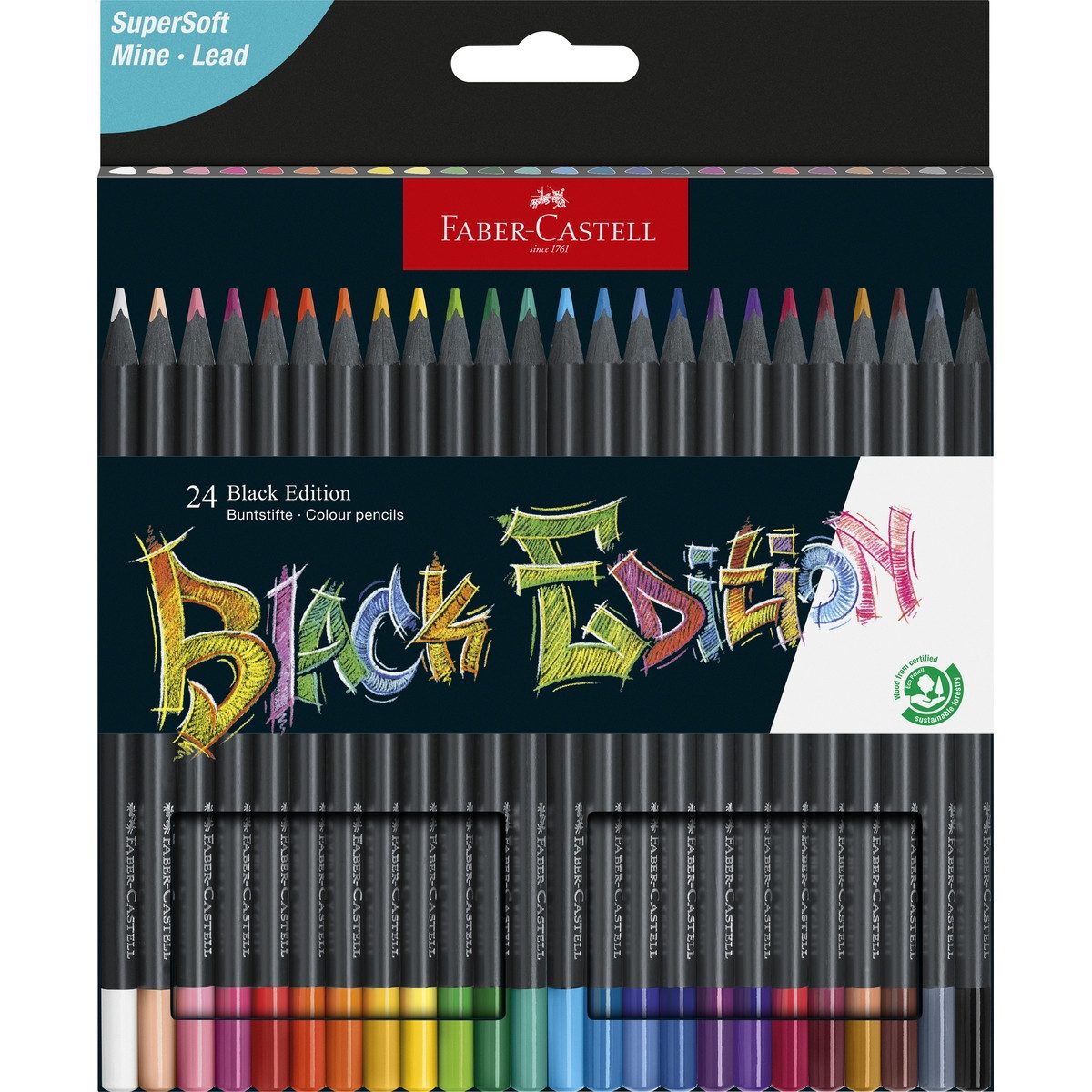 Faber-Castell Buntstift FABER-CASTELL Buntstifte Black Edition 24 Stück Kartonetui