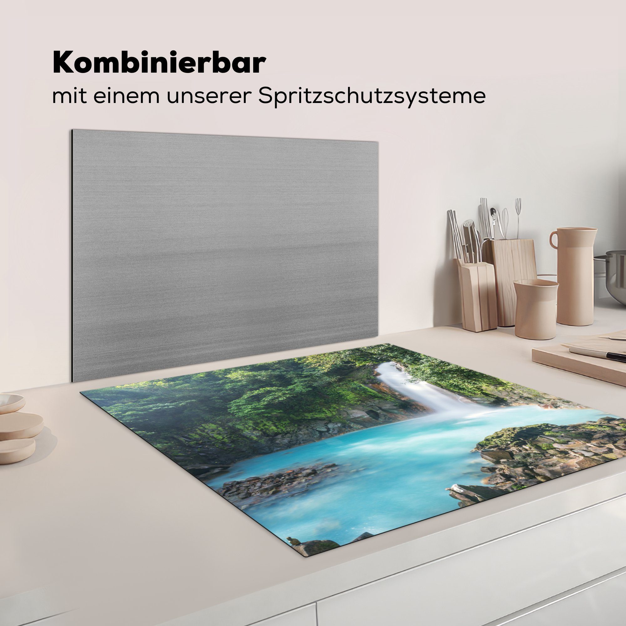 Wasserfall Tenoria Ceranfeldabdeckung, MuchoWow Rica, tlg), Vulkan in Arbeitsplatte am Celeste (1 Rio 78x78 Costa küche cm, Herdblende-/Abdeckplatte Vinyl, für