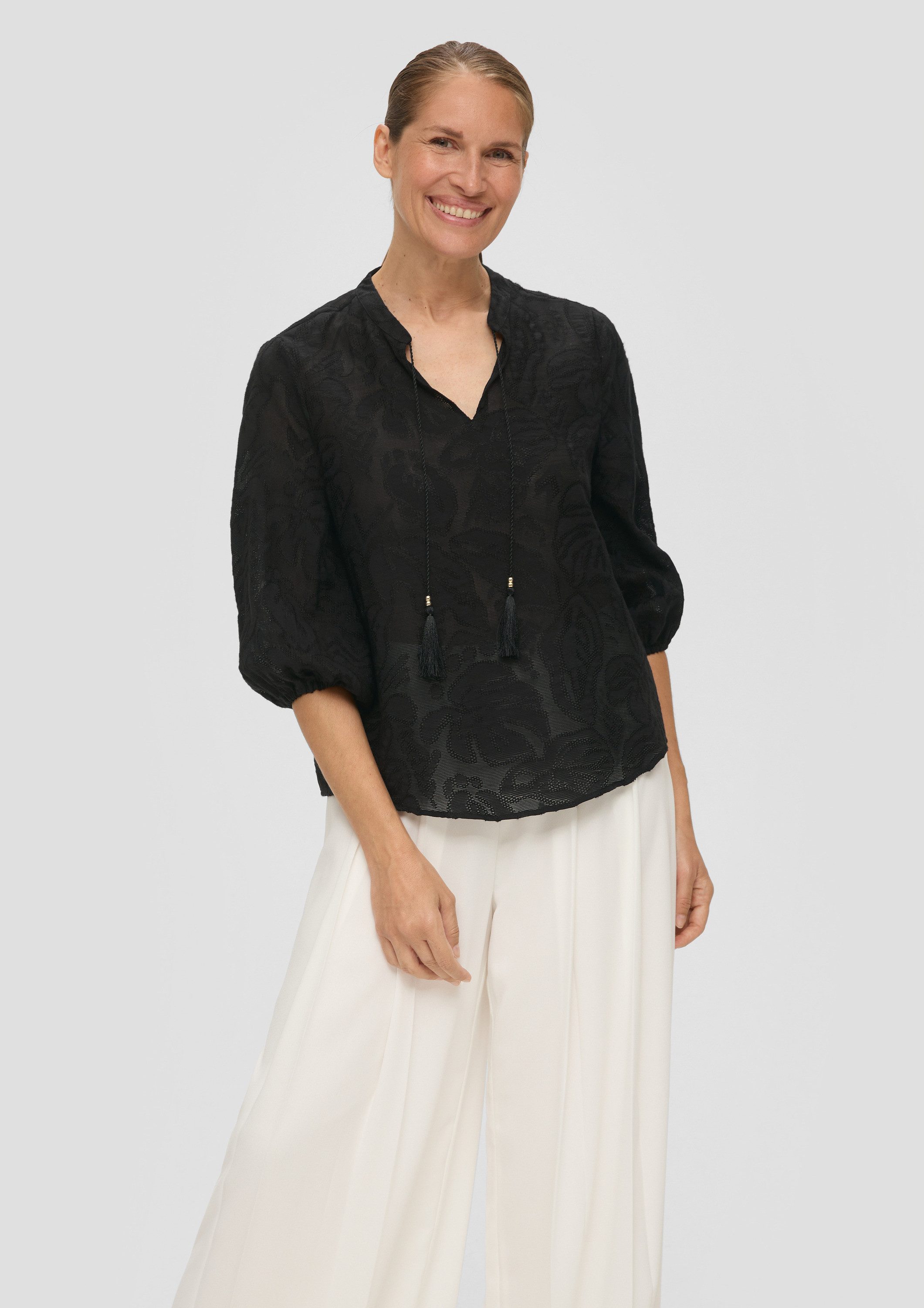 s.Oliver Kurzarmbluse Bluse Tunikabluse im Leaf-Design aus Viskosemix günstig online kaufen