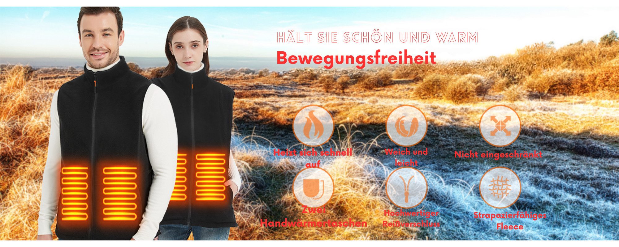 Vivitar Funktionsweste Unisex-Heizweste aus Polar Fleece mit 4 Heizzonen OHNE Powerbank (für Outdoor, Arbeit, Wandern, Skifahren und Winter, ärmellos mit Stehkragen, warme Thermoweste für Damen und Herren) USB-Heizweste mit 3 Heizstufen 45–65 °C, Carbonfaser-Heizung