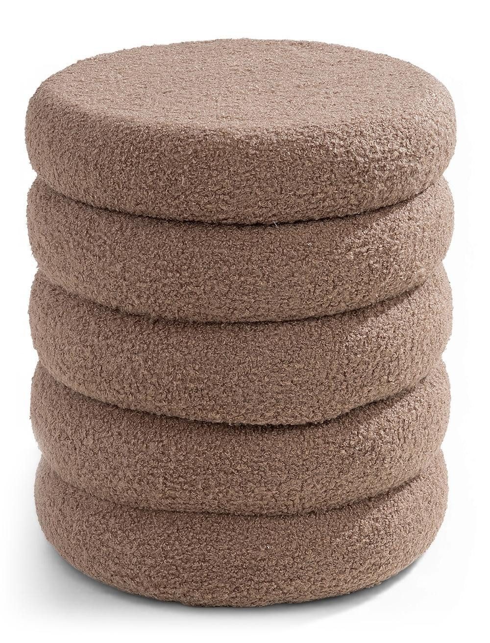 Home4You Polsterhocker Ø 40 x H 46 cm, Taupe, Teddystoff, (1 St), MDF, mit Deckel und Stauraum