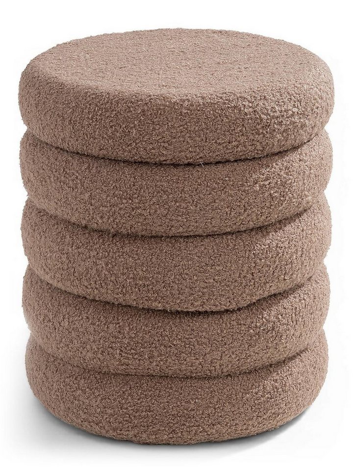 Home4You Polsterhocker Ø 40 x H 46 cm, Taupe, Teddystoff, (1 St), MDF, mit Deckel und Stauraum