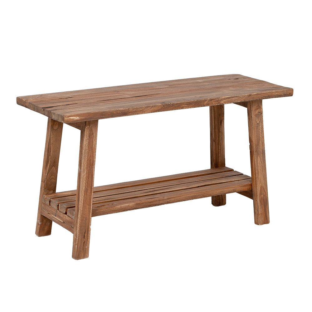 LebensWohnArt Sitzbank Massivholz Bank mit Ablage GENIUS 90cm Antik-Natural Schuhregal