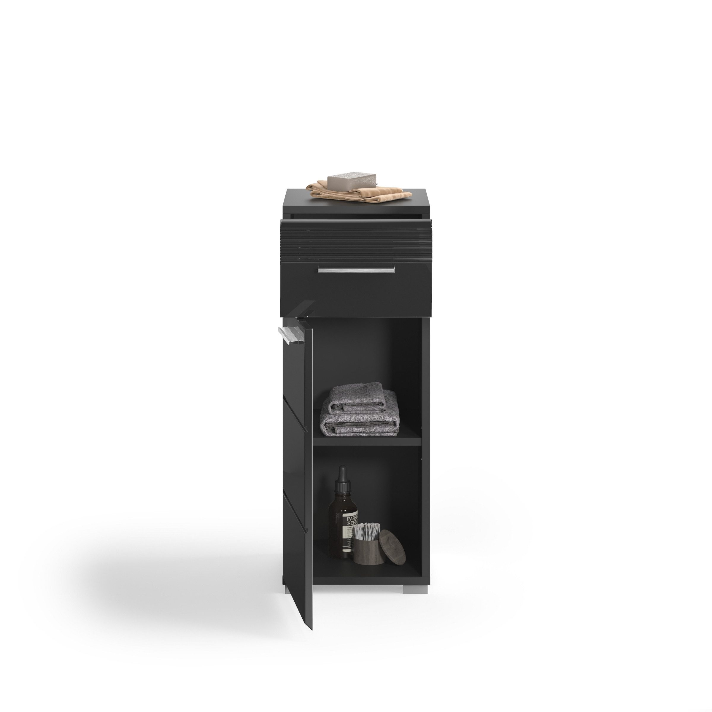 xonox.home Hochschrank in Schwarz Hochglanz - 30x80x31cm (BxHxT)