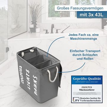 osoltus Wäschesortierer osoltus 3er Wäschesortierer auf Rollen Wäschebox Wäschekorb grau