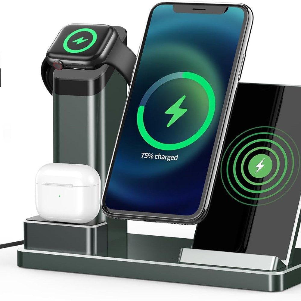 LA CUTE 3-in-1 Kabellose Ladestation für Apple iPhone, Watch & AirPods Wireless Charger (3-in-1 Wireless Charger Ladestation für Iphone, Airpods & Apple Watch, kabelloses Ladegerät für iPhone, Apple Watch & AirPods, inkl. Adapter., Kabelloses Laden für iPhone, Apple Watch und AirPods)